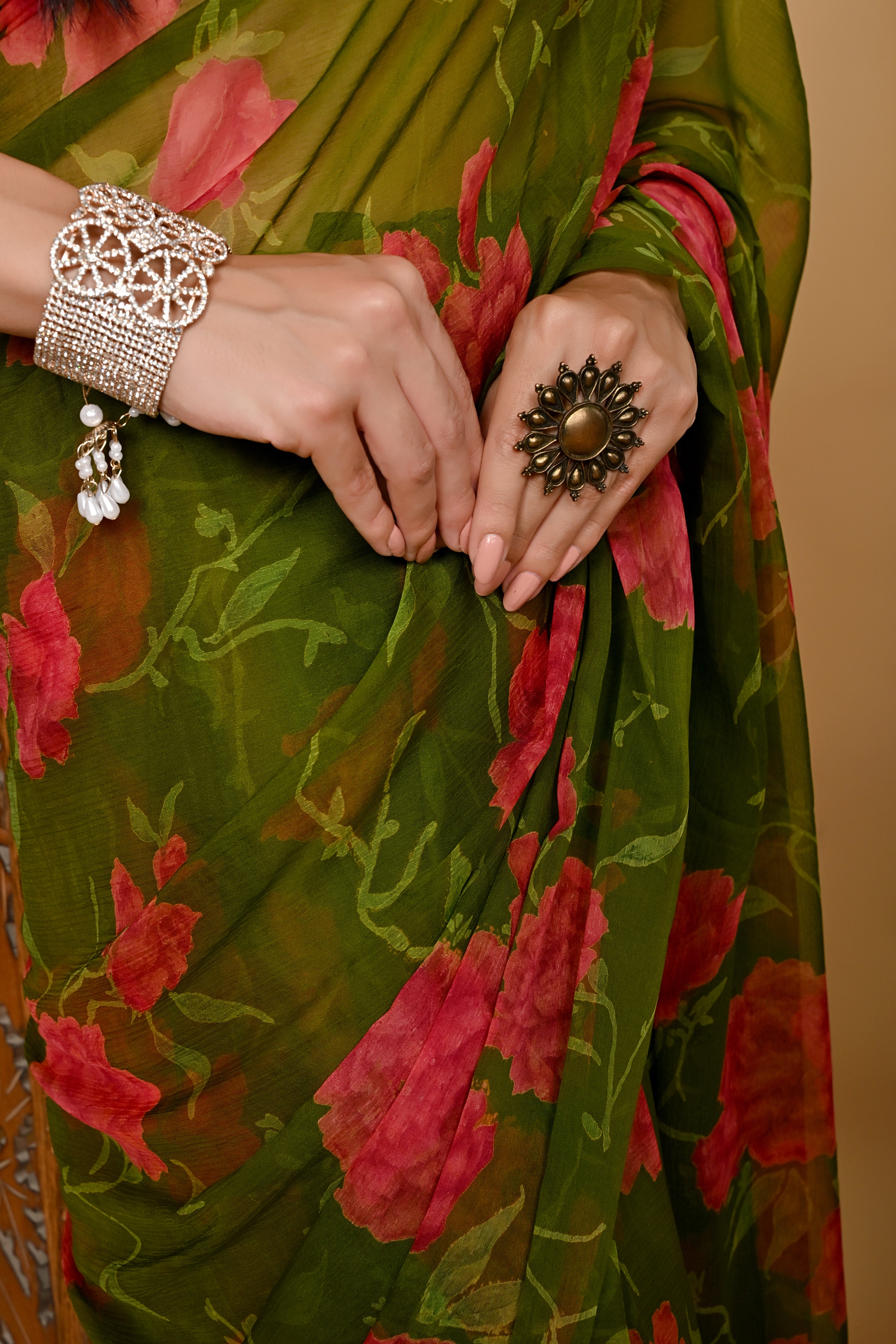 Olive Grace Floral Chiffon Saree