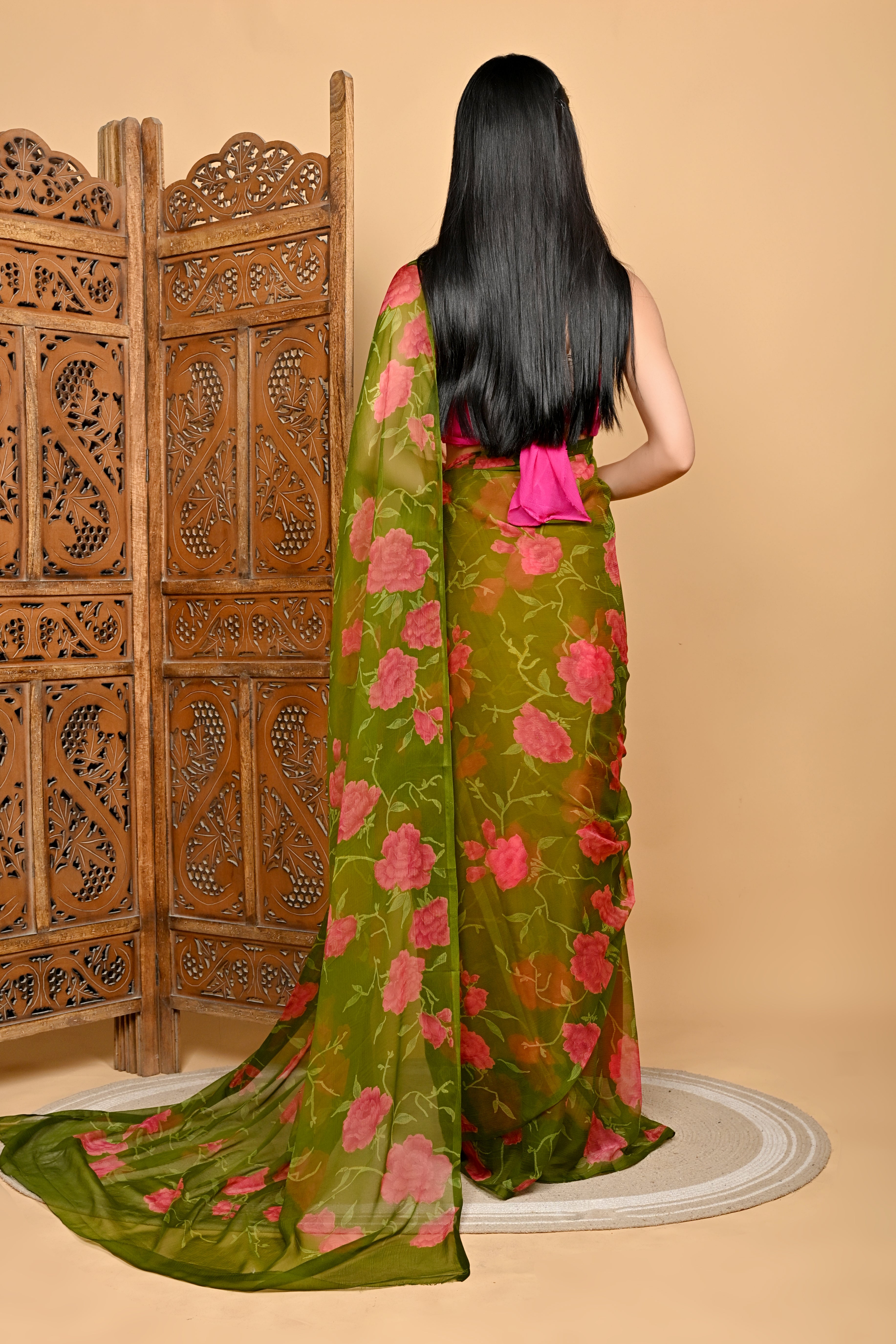 Olive Grace Floral Chiffon Saree