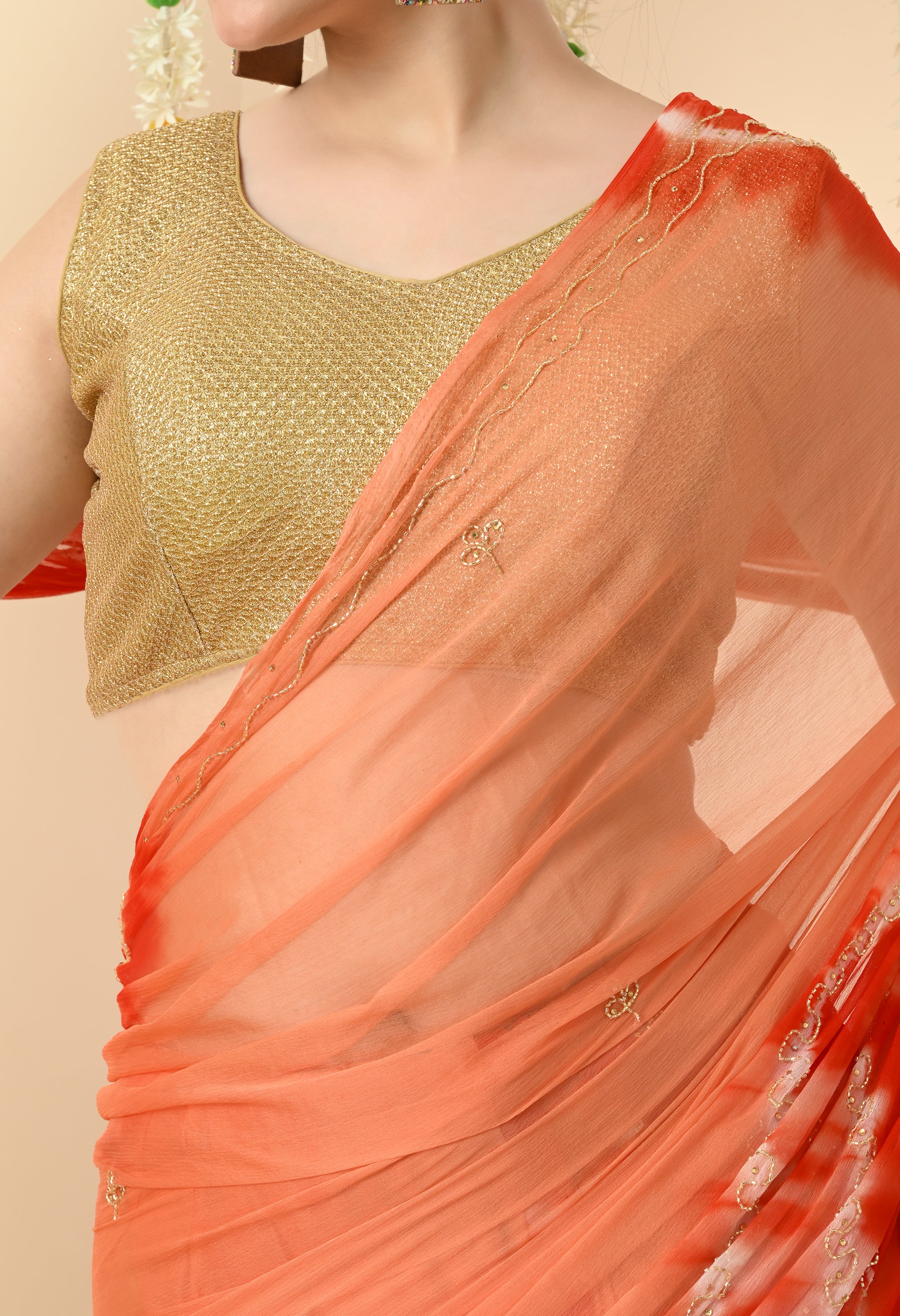 Albeli Sunset Orange Tie & Dye Chiffon Saree