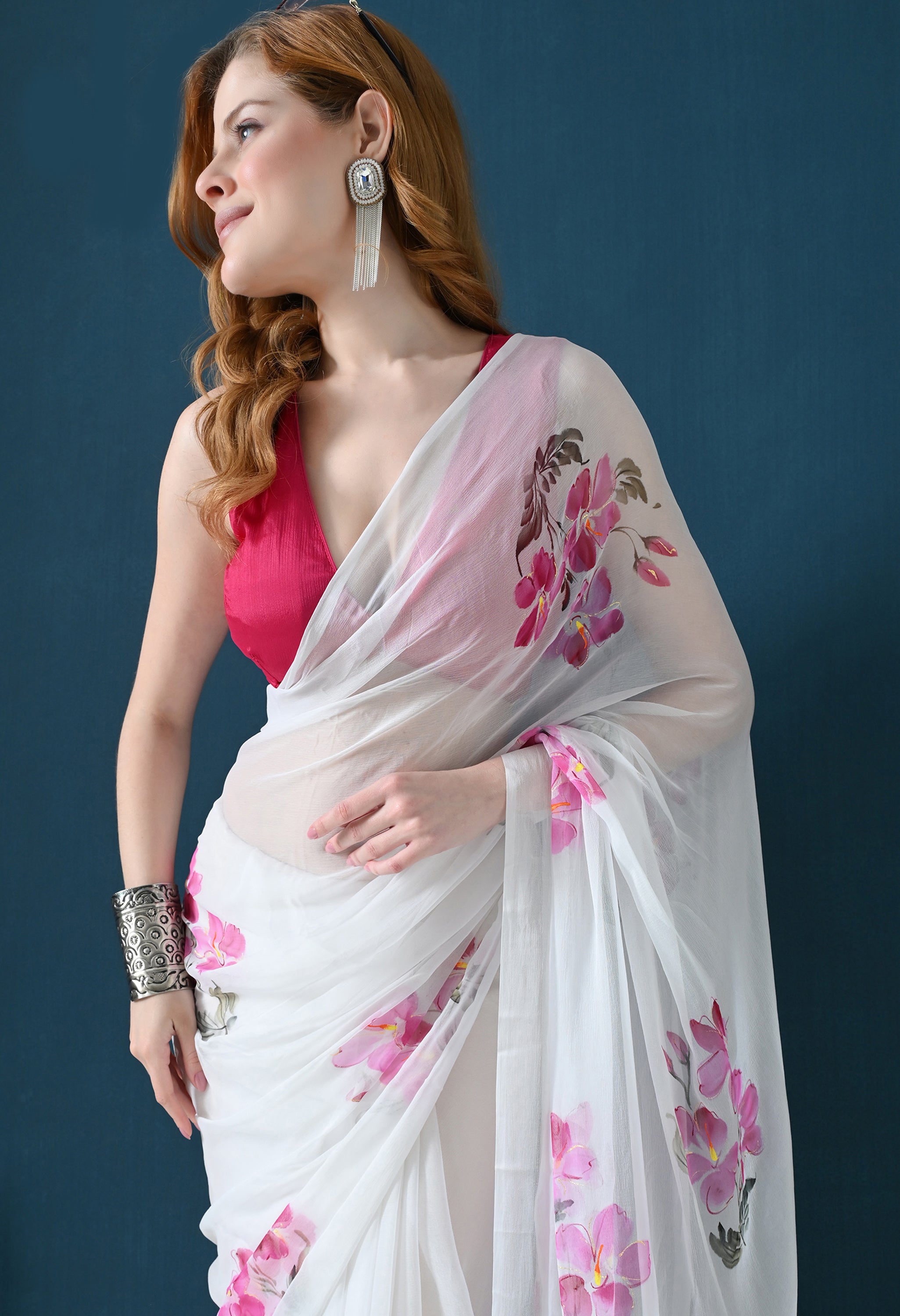 Orchid Mist Hand Painted Pure Chiffon Saree