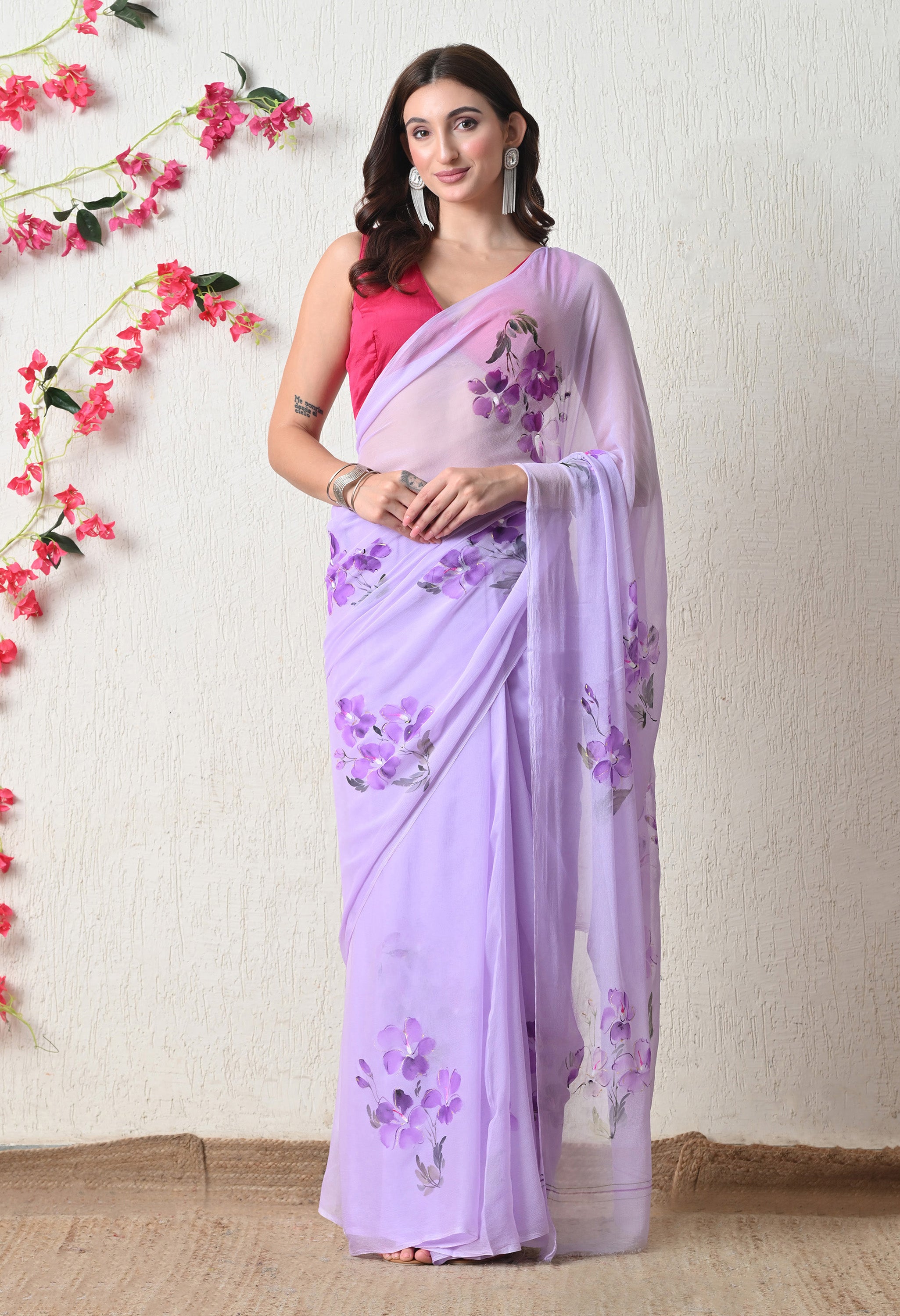 Lavender Brushstroke Pure Chiffon Saree