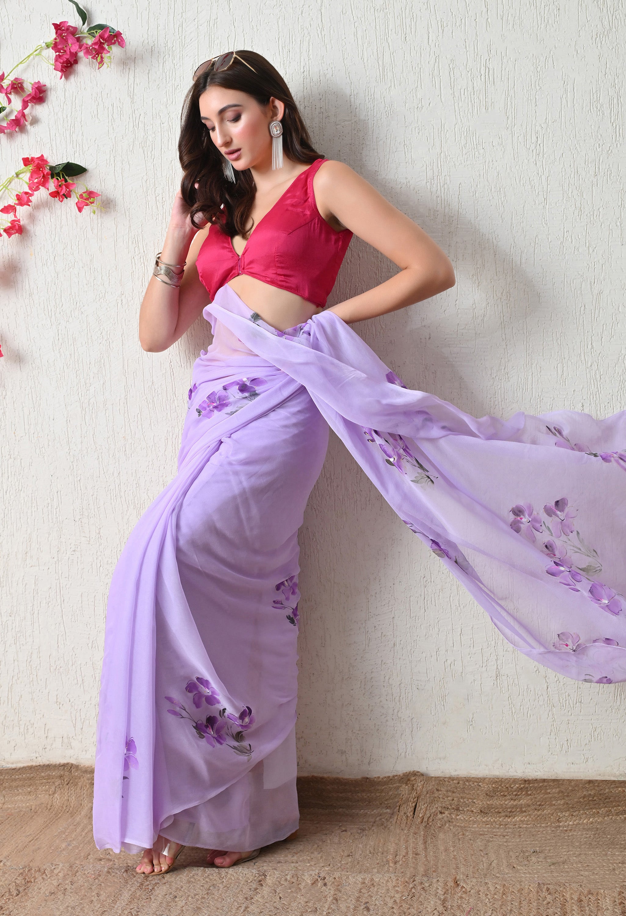 Lavender Brushstroke Pure Chiffon Saree