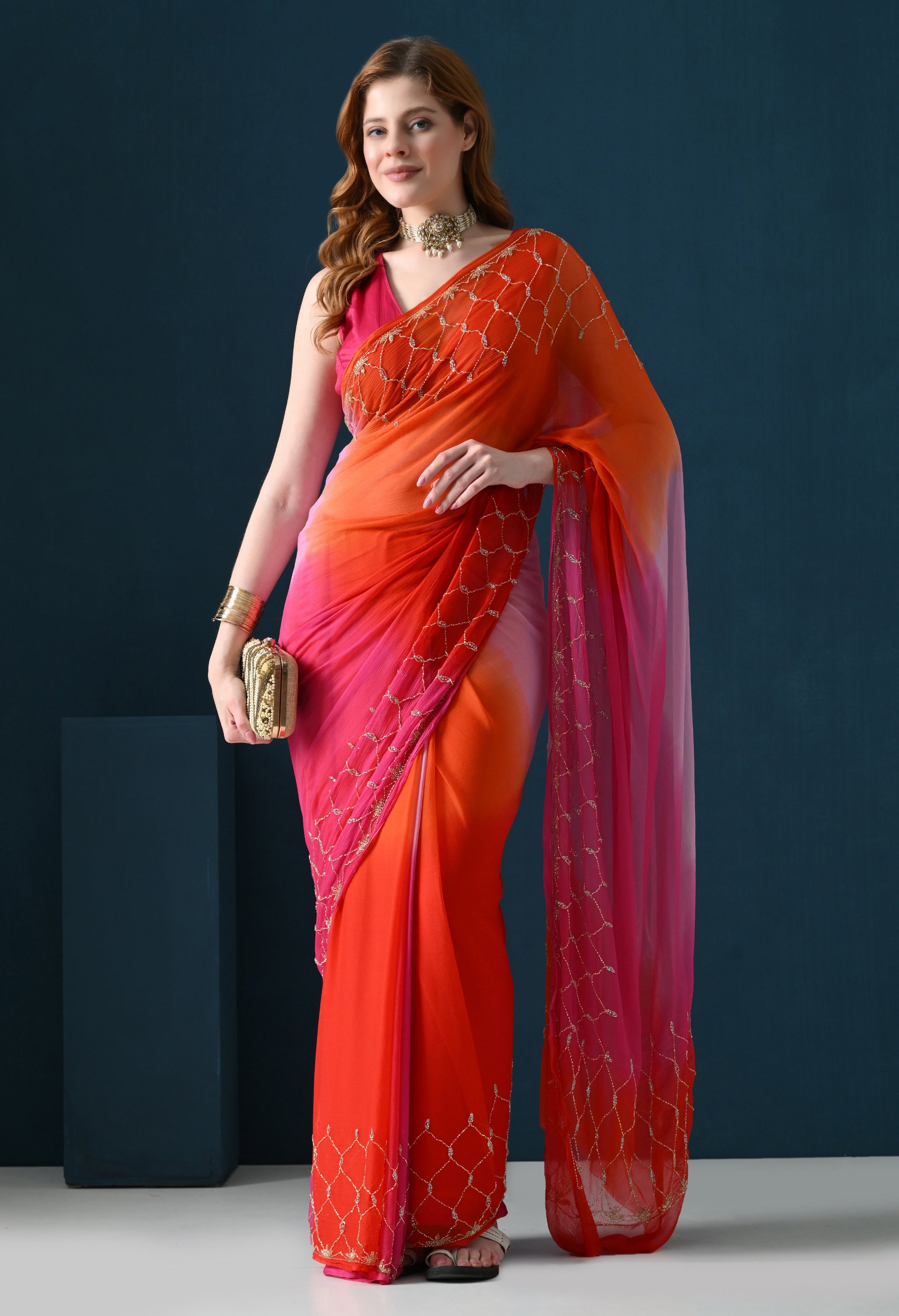 Pink Multi Hue Tie & Dye Cutdana Buta Italian Chiffon Saree