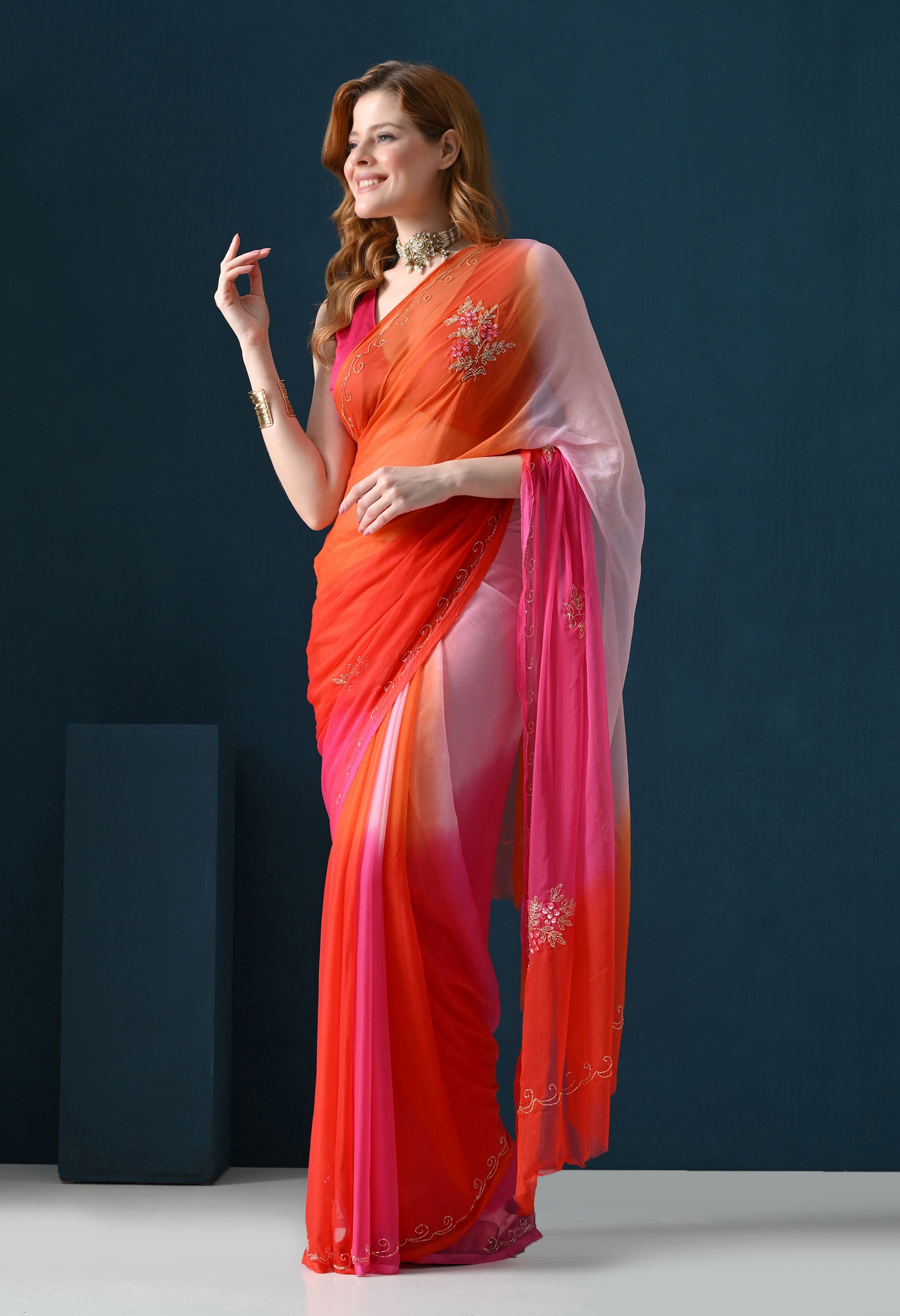 Pink Sorbet Tie & Dye Cutdana Buta Italian Chiffon Saree