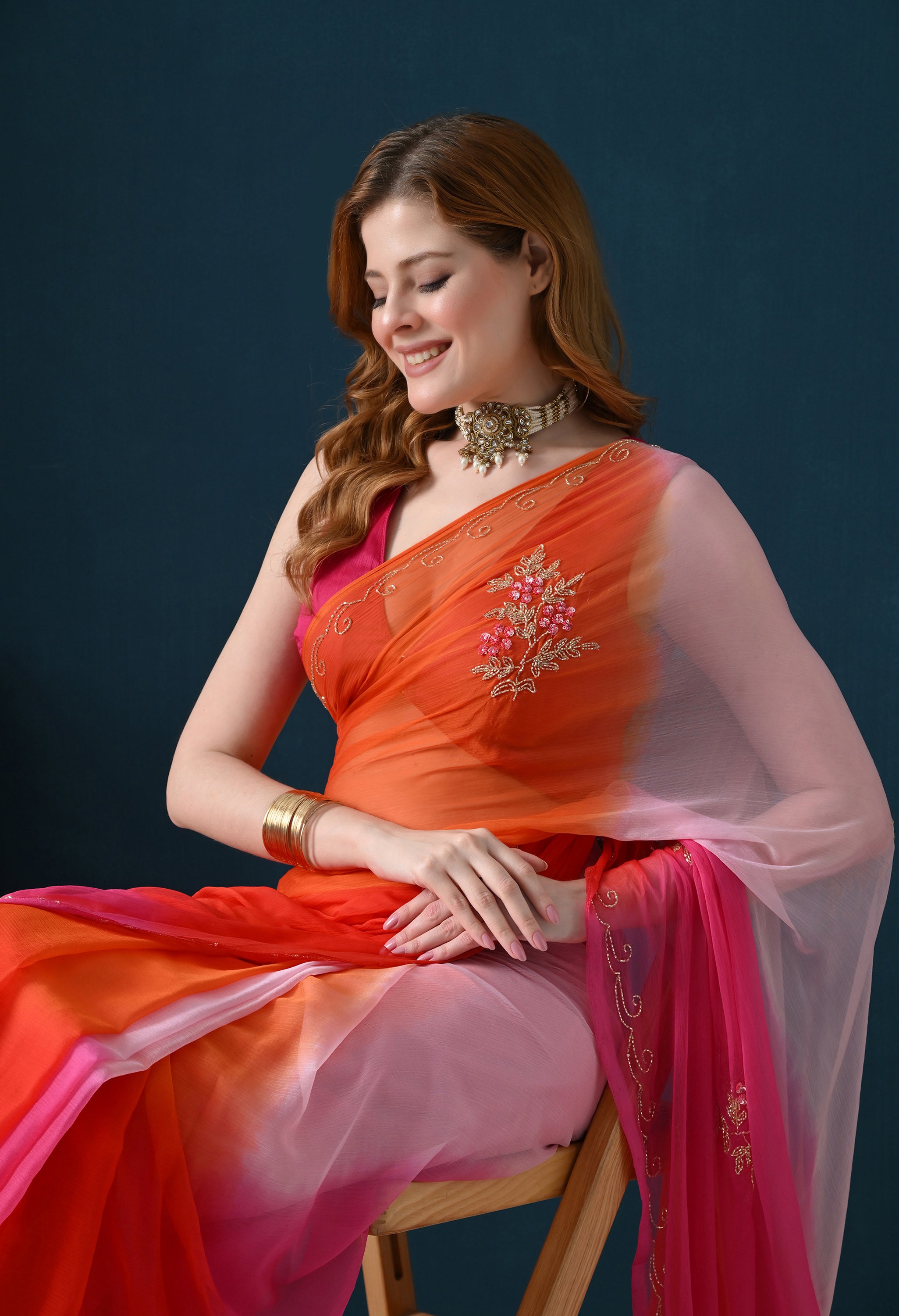 Pink Sorbet Tie & Dye Cutdana Buta Italian Chiffon Saree