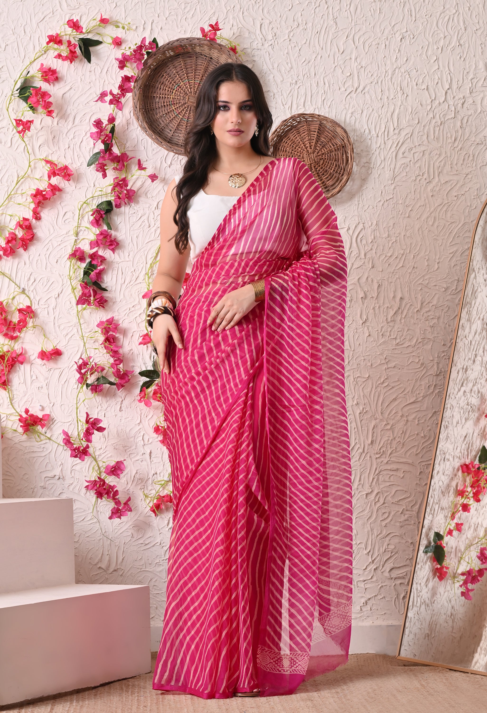 Berry Rose Italian Chiffon Saree