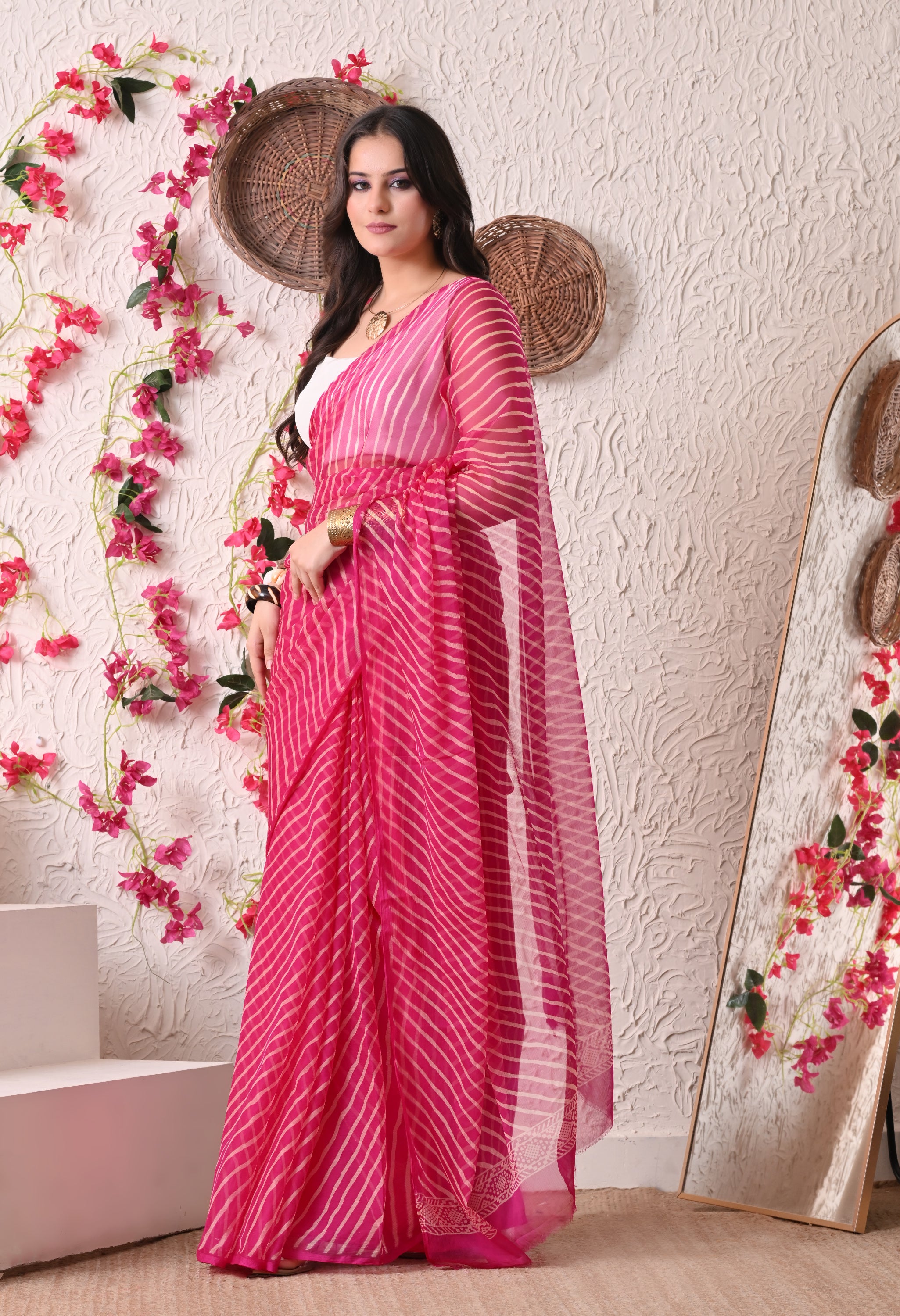Berry Rose Italian Chiffon Saree