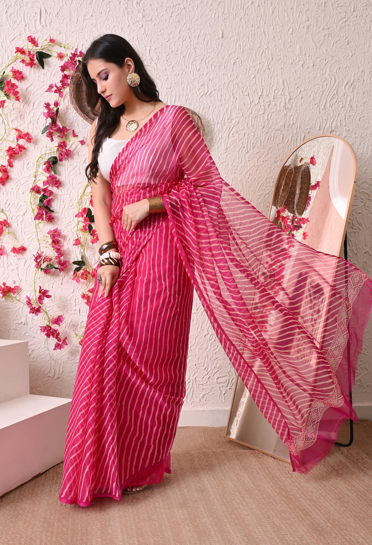 Berry Rose Italian Chiffon Saree