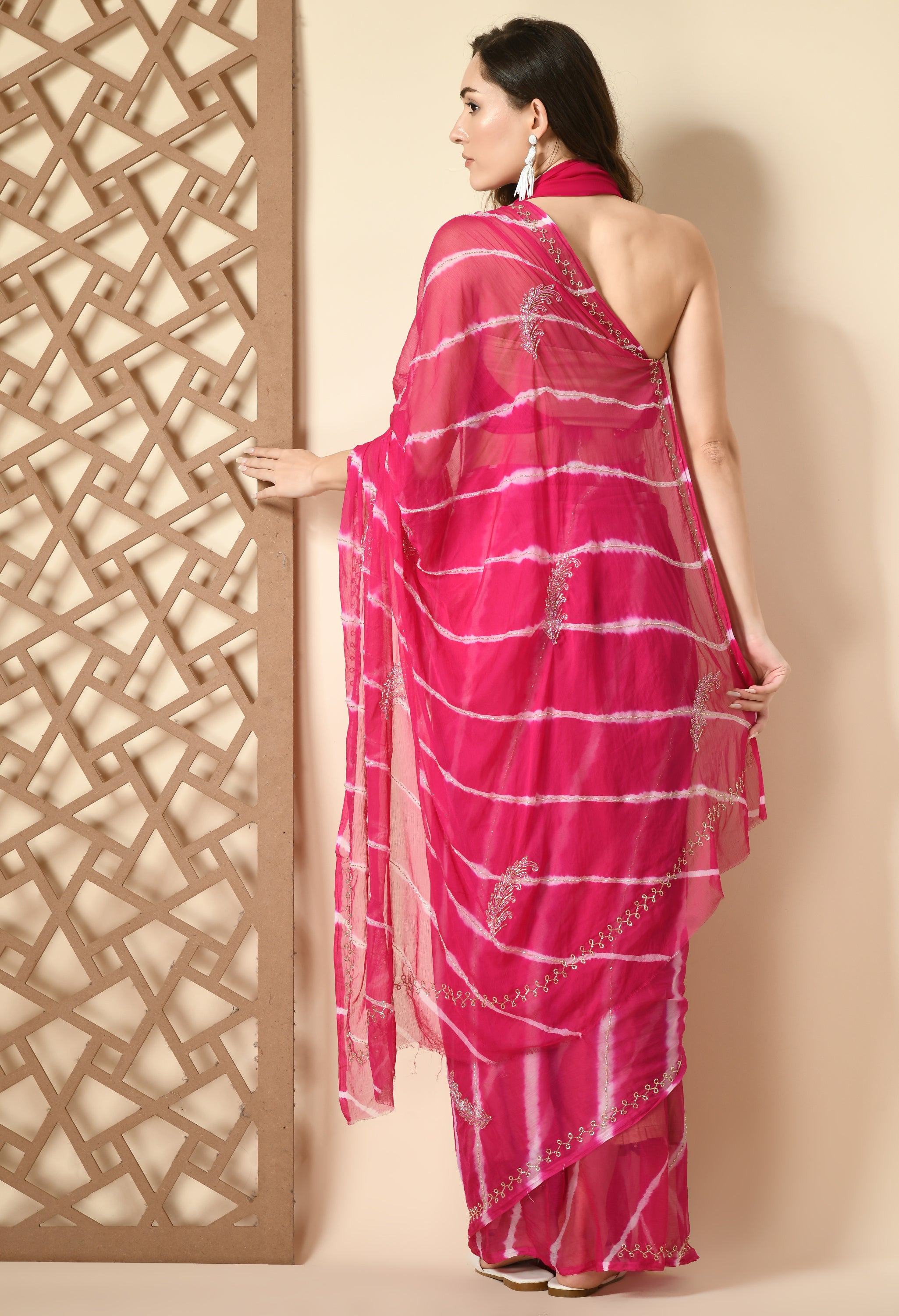 Gulab Rang Leheriya Chiffon Saree