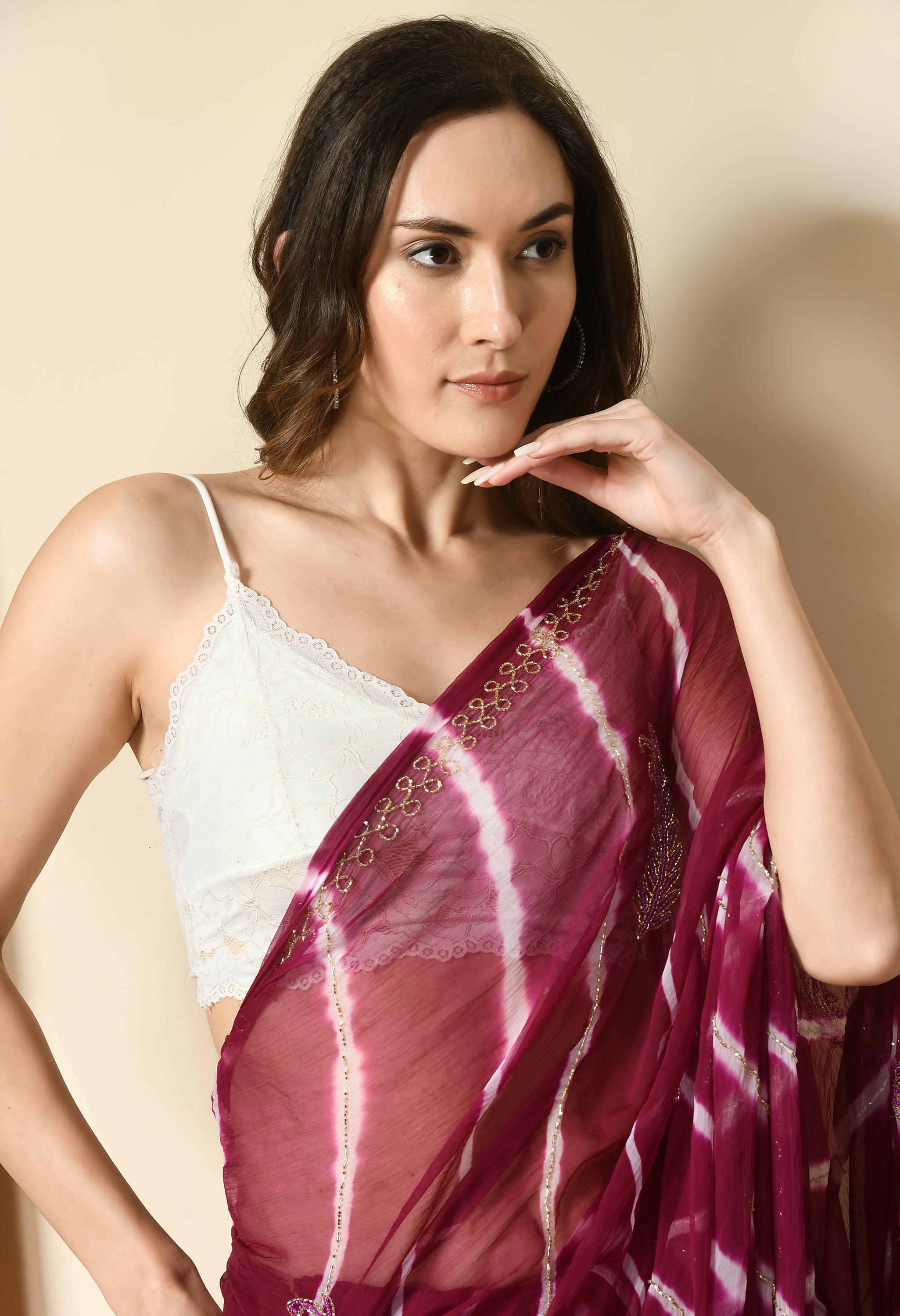 Gulab Rang Leheriya Chiffon Saree