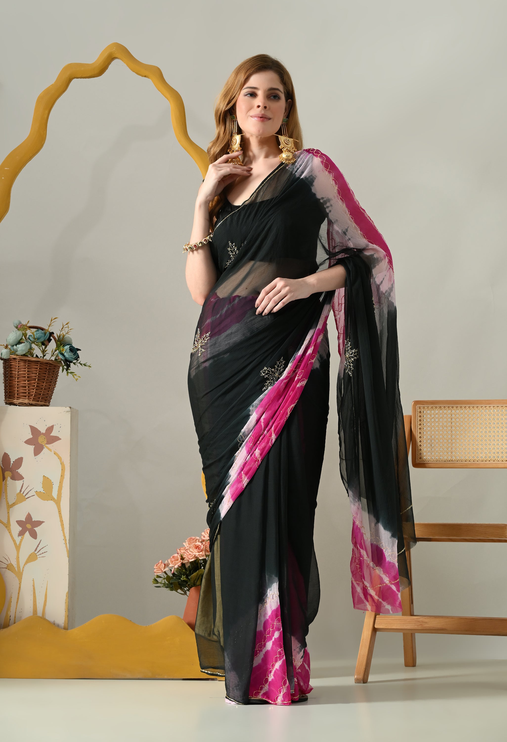 Albeli Noir Black Handworked Chiffon Saree