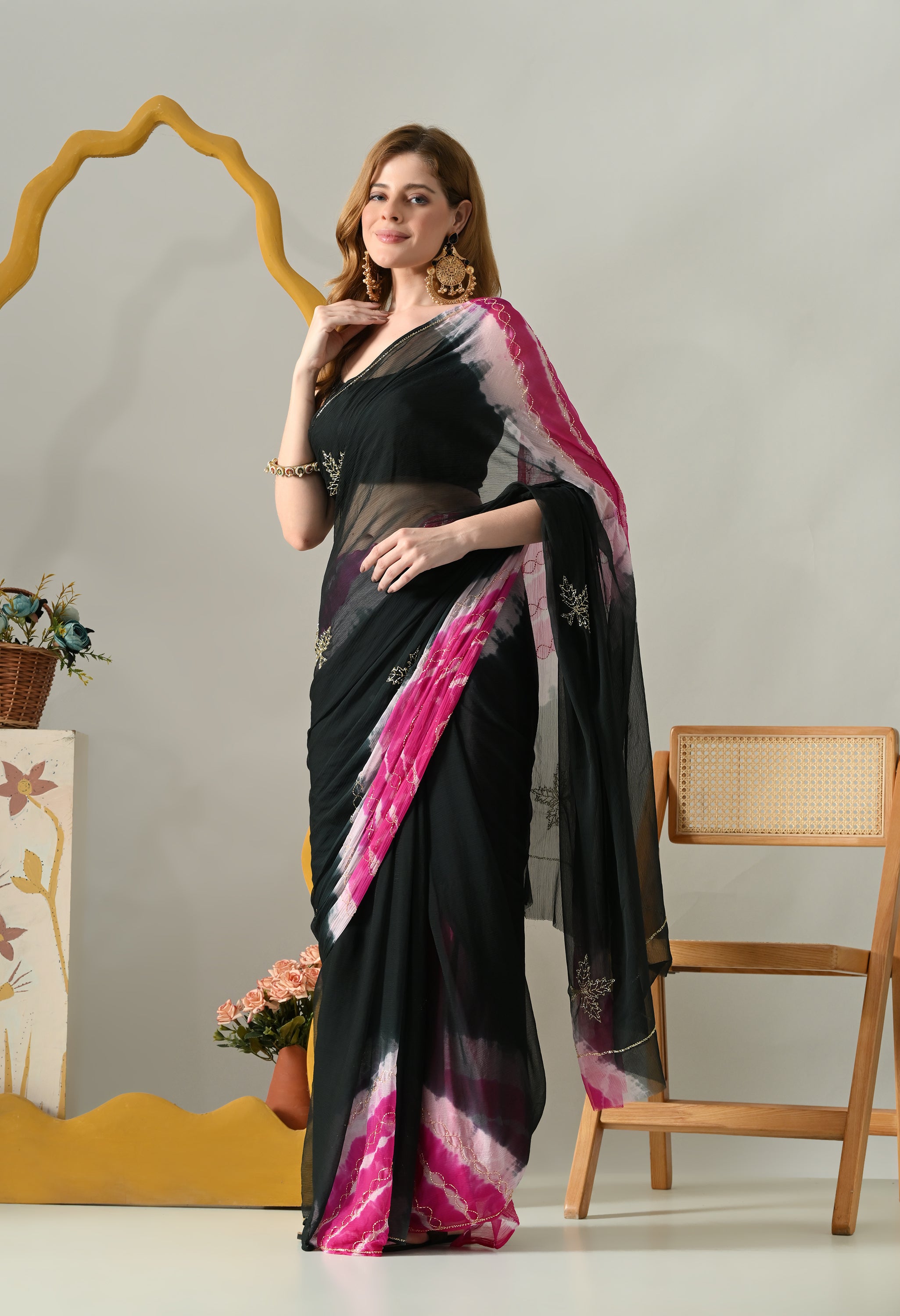 Albeli Noir Black Handworked Chiffon Saree