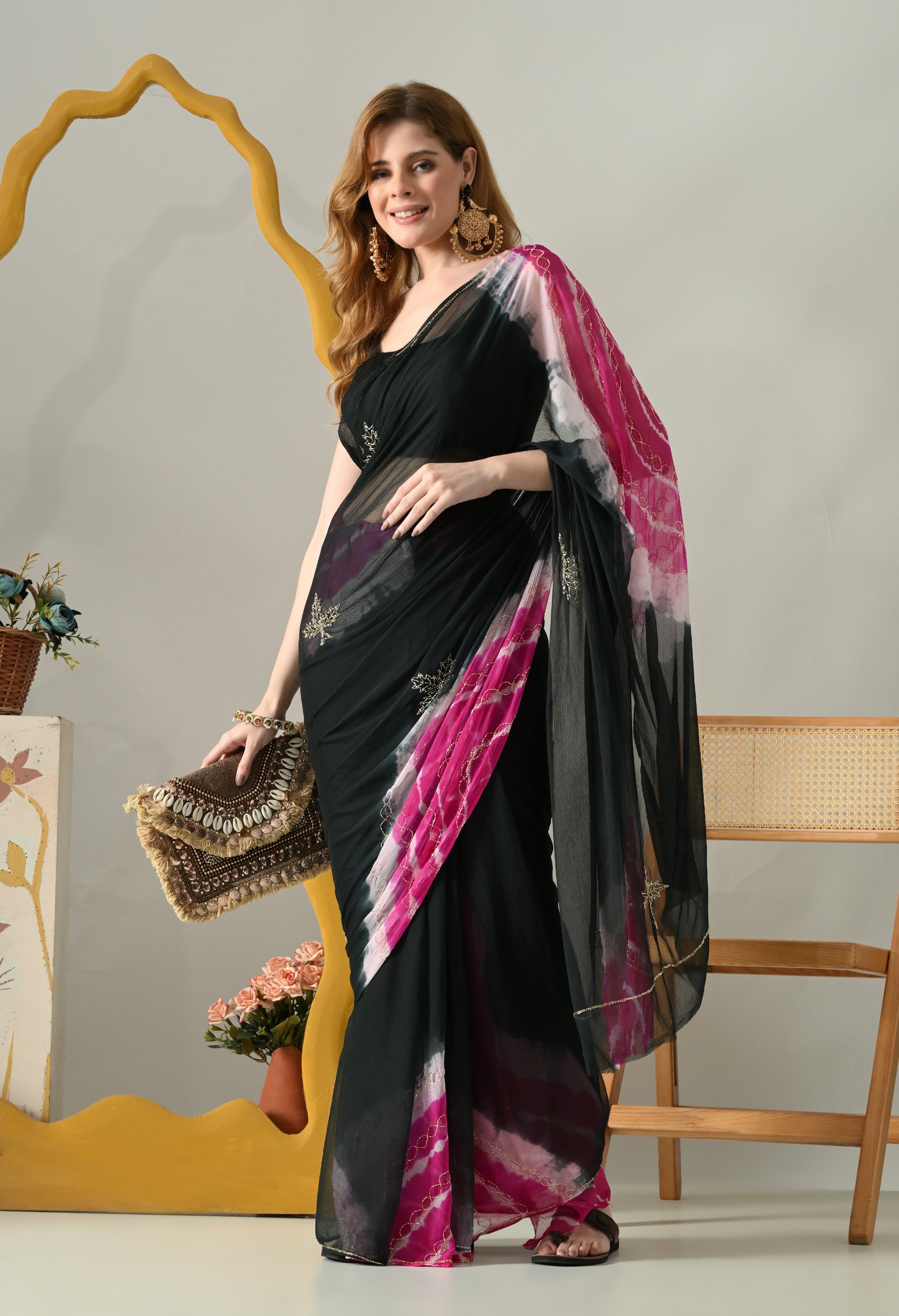 Albeli Noir Black Handworked Chiffon Saree