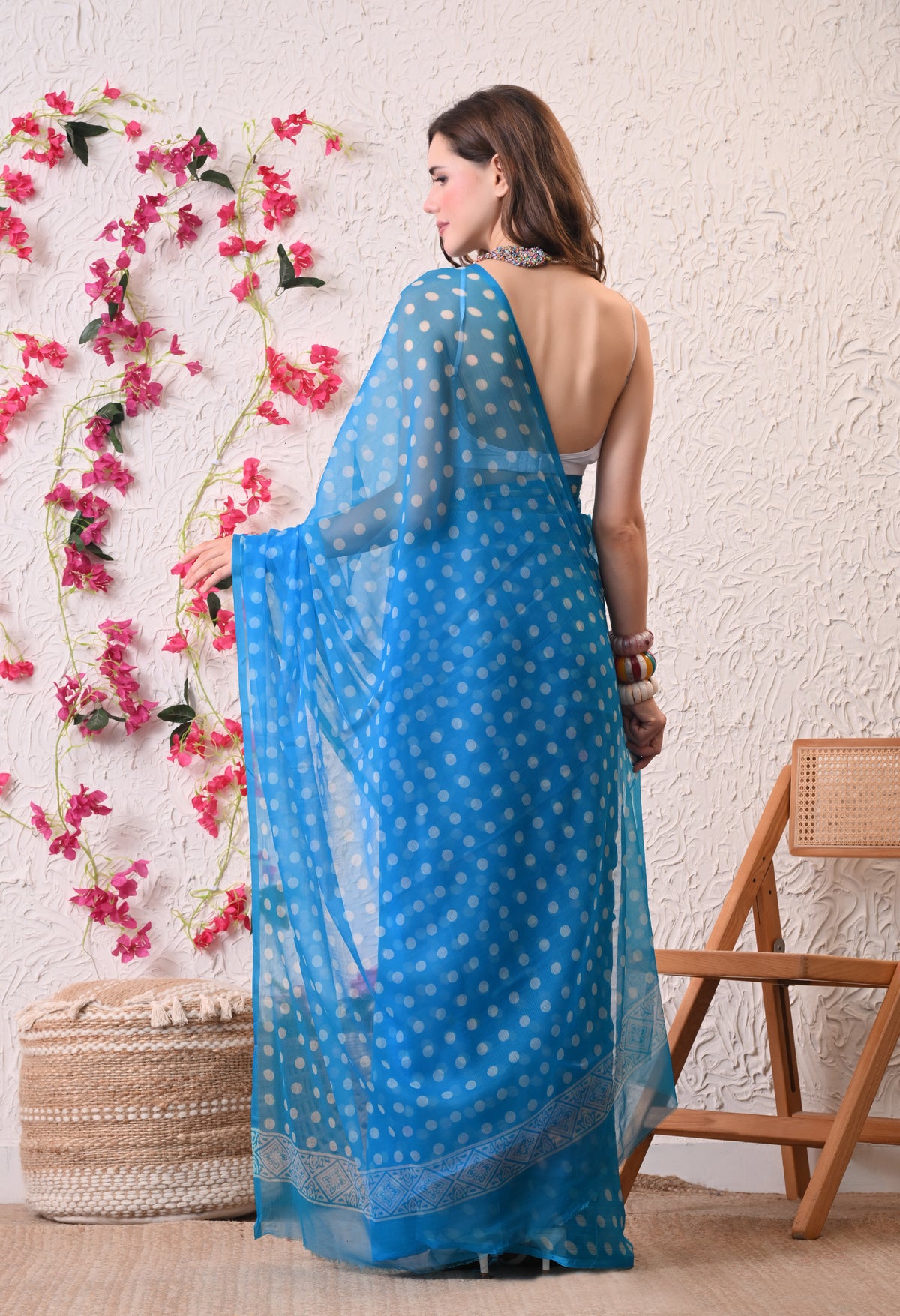 Azure Dot Italian Chiffon Saree