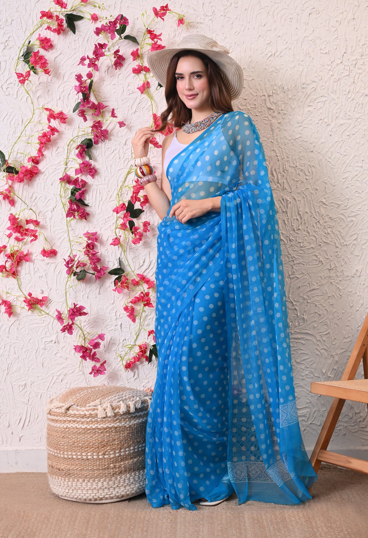 Azure Dot Italian Chiffon Saree