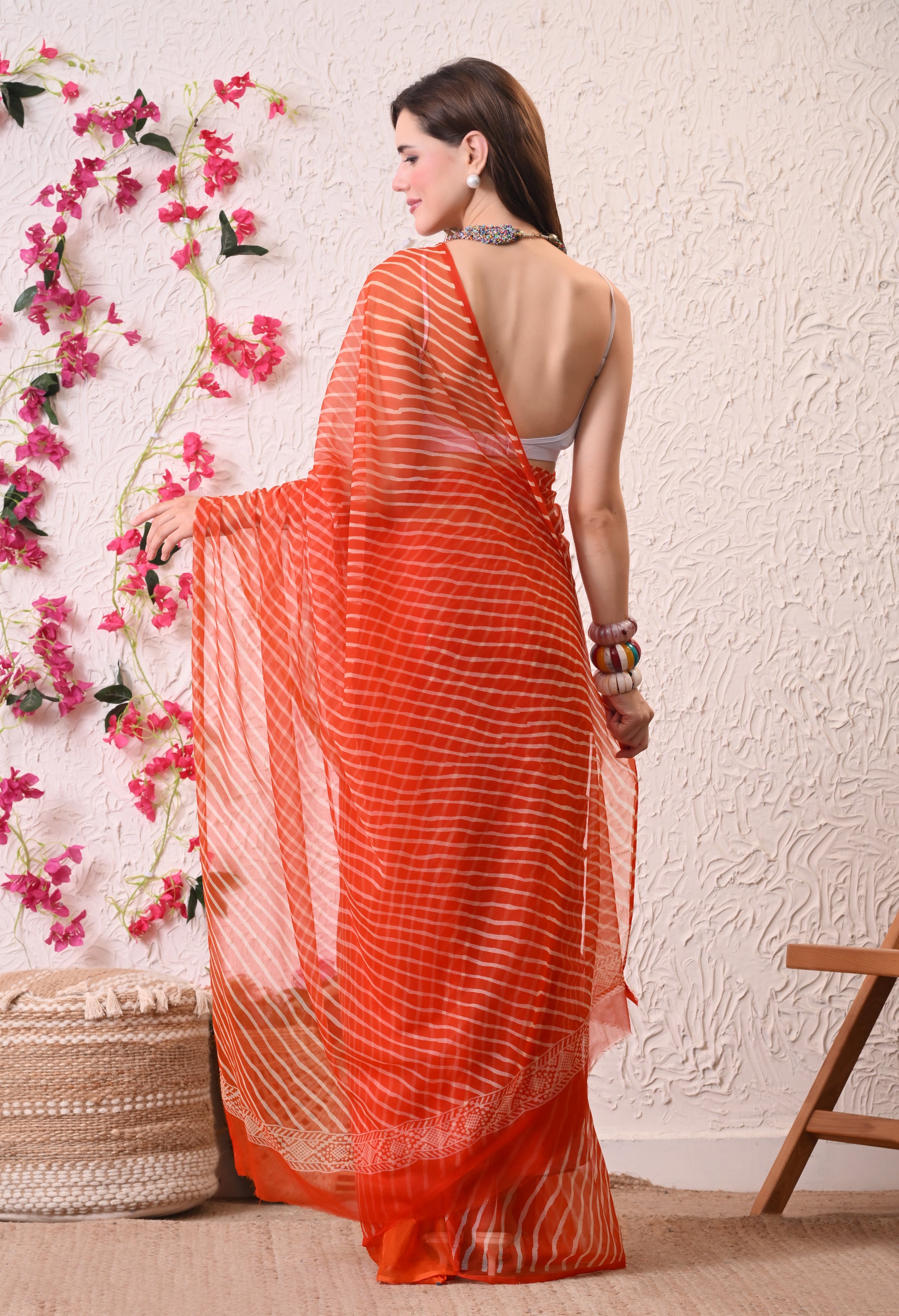 Coral Blaze Italian Chiffon Saree