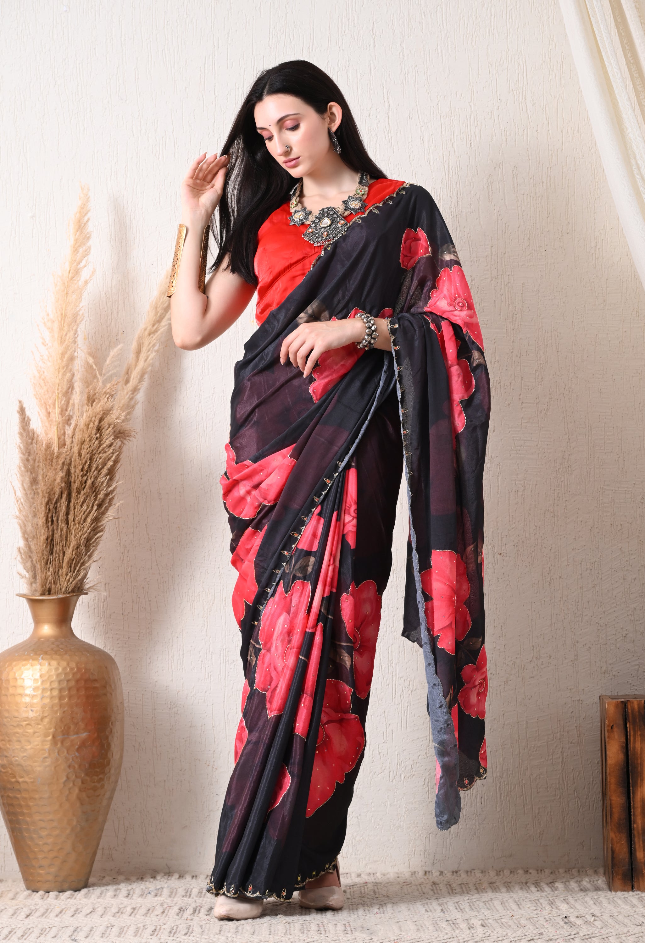 Digital Printed Black Georgette Saree