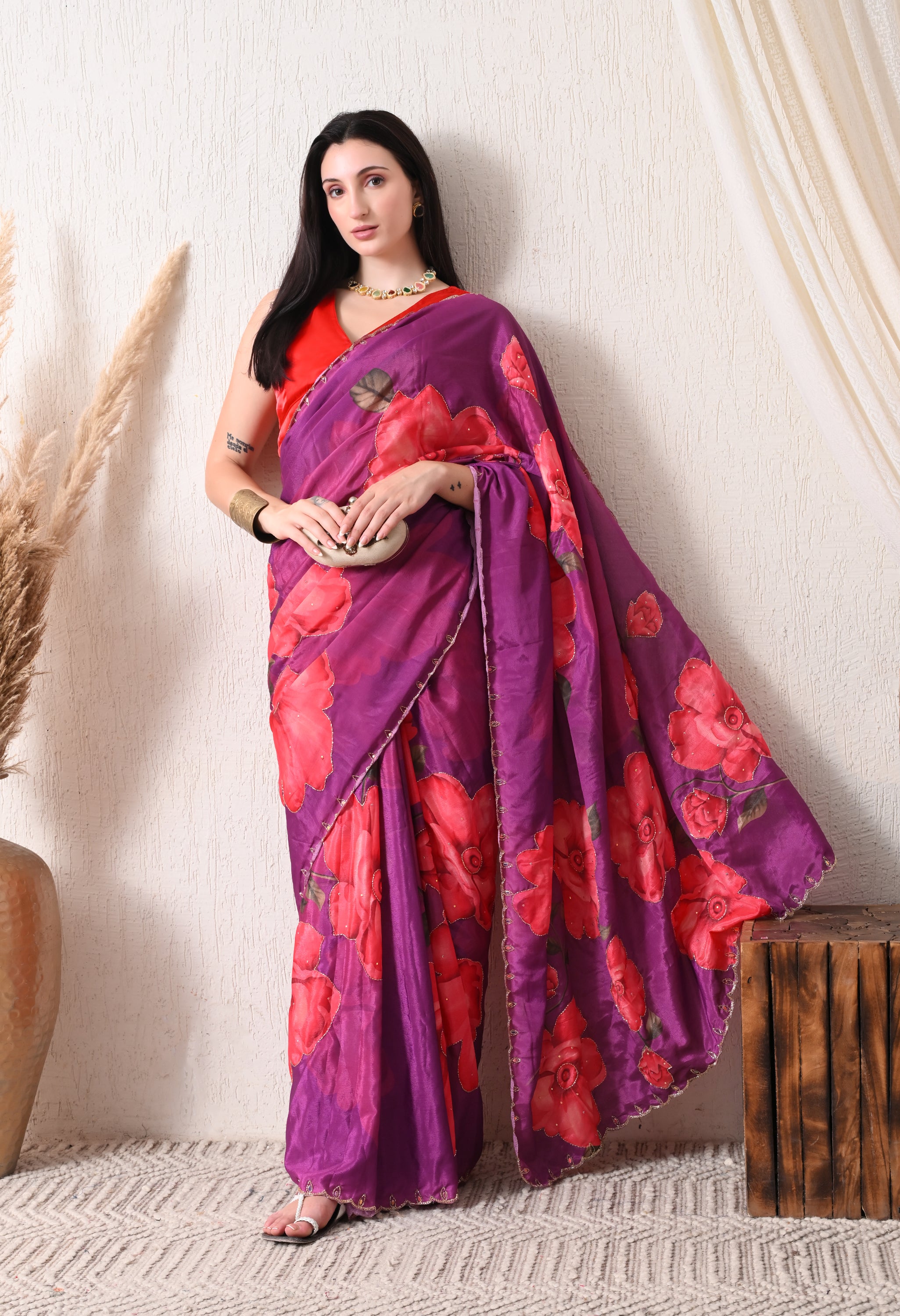 Digital Printed Purple Georgette Saree