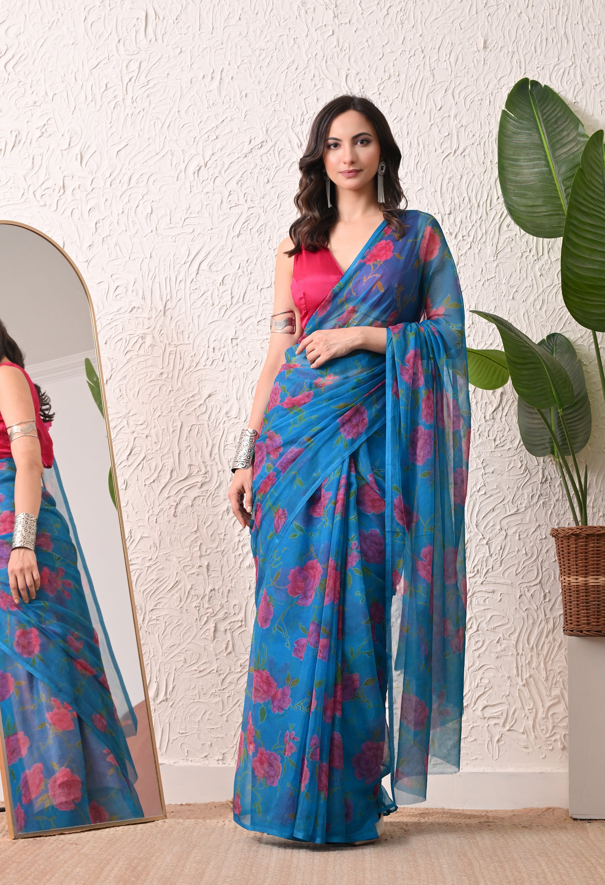 Azure Garden Printed Chiffon Saree