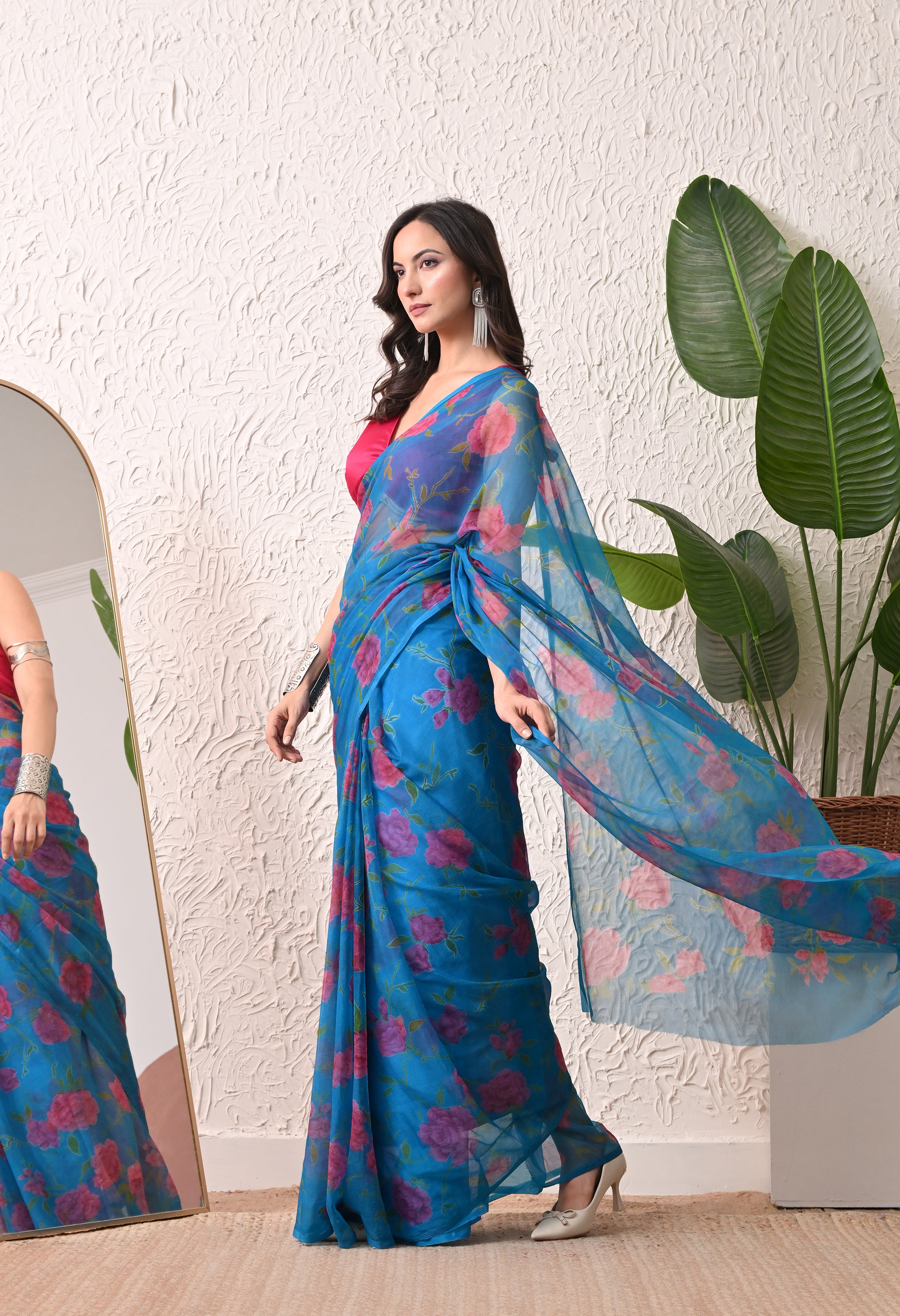 Azure Garden Printed Chiffon Saree