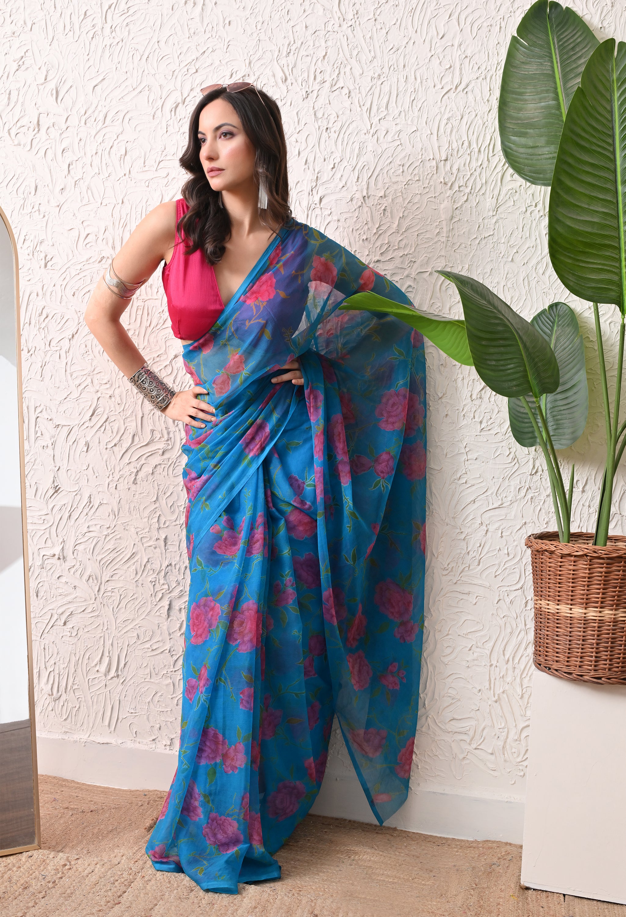 Azure Garden Printed Chiffon Saree