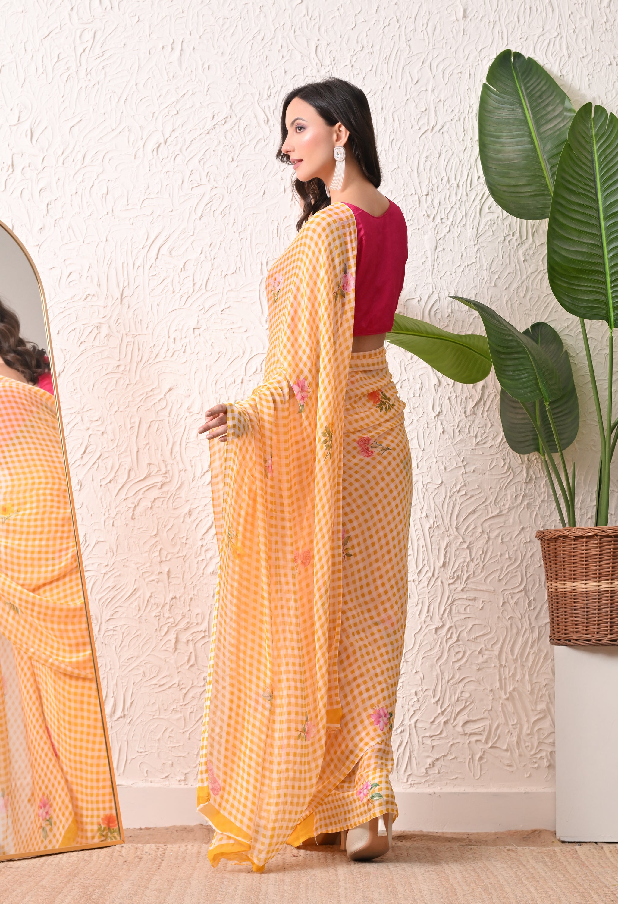 Golden Lattice Pure Chiffon Saree