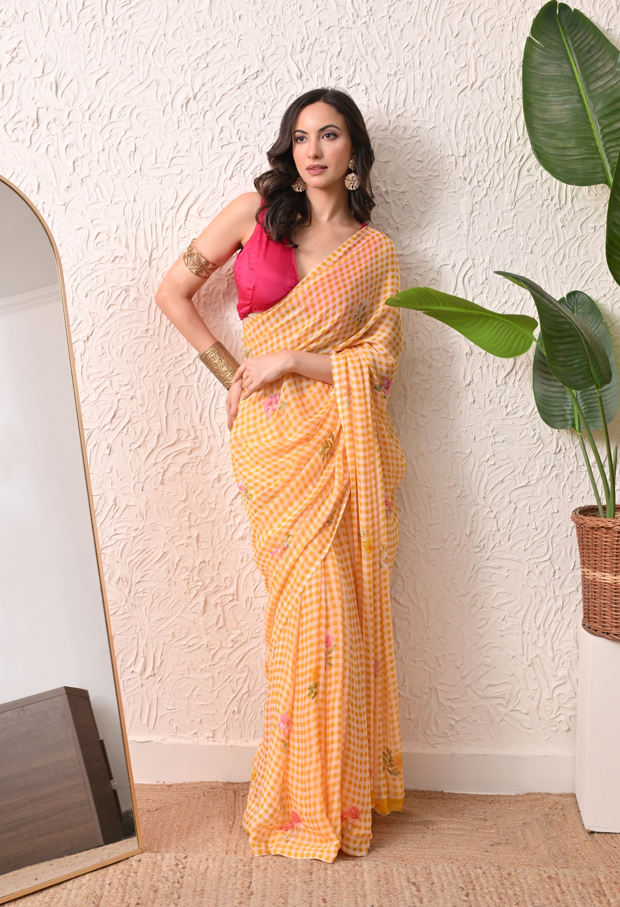 Golden Lattice Pure Chiffon Saree