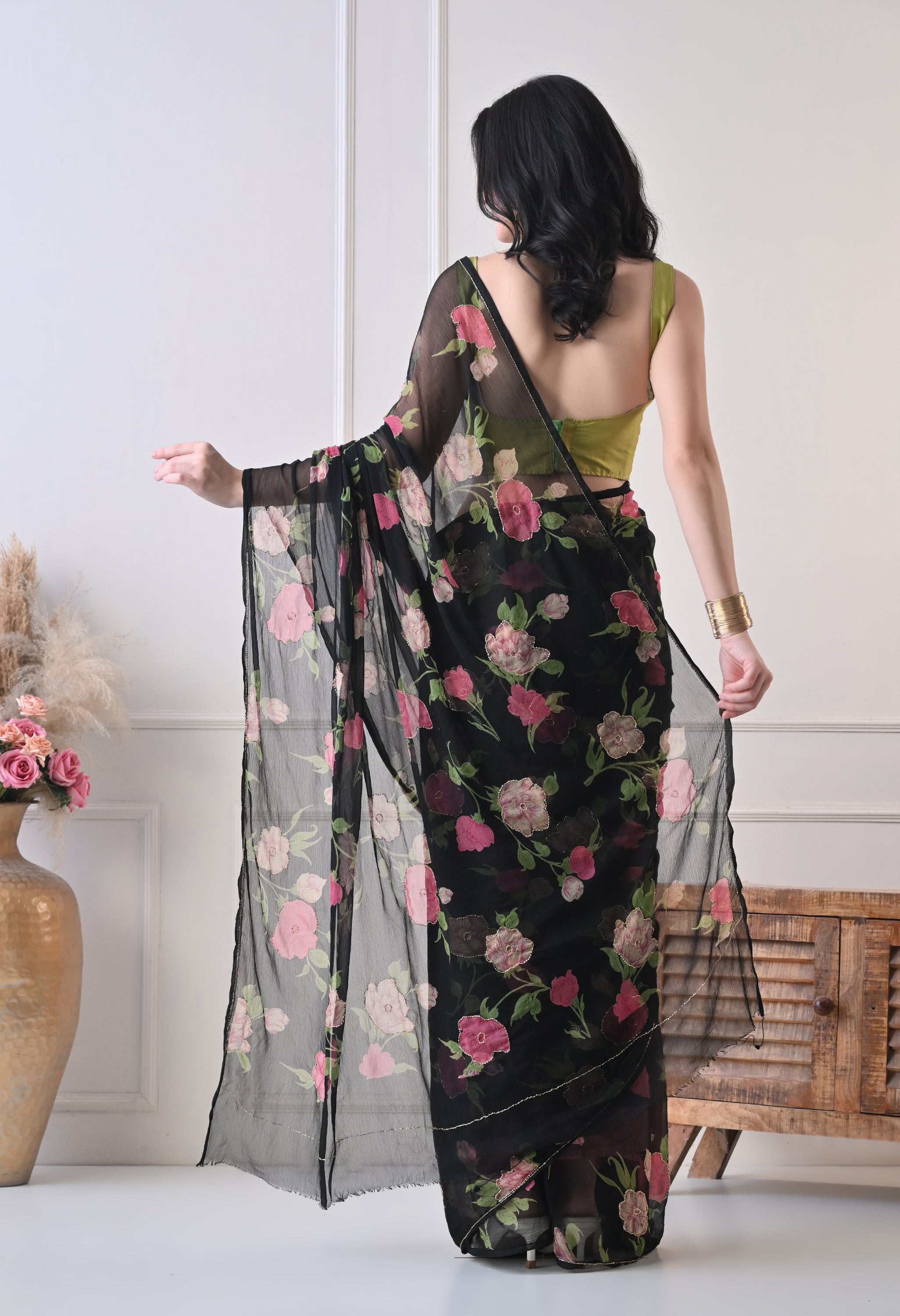 Onyx Garden Italian Chiffon Saree