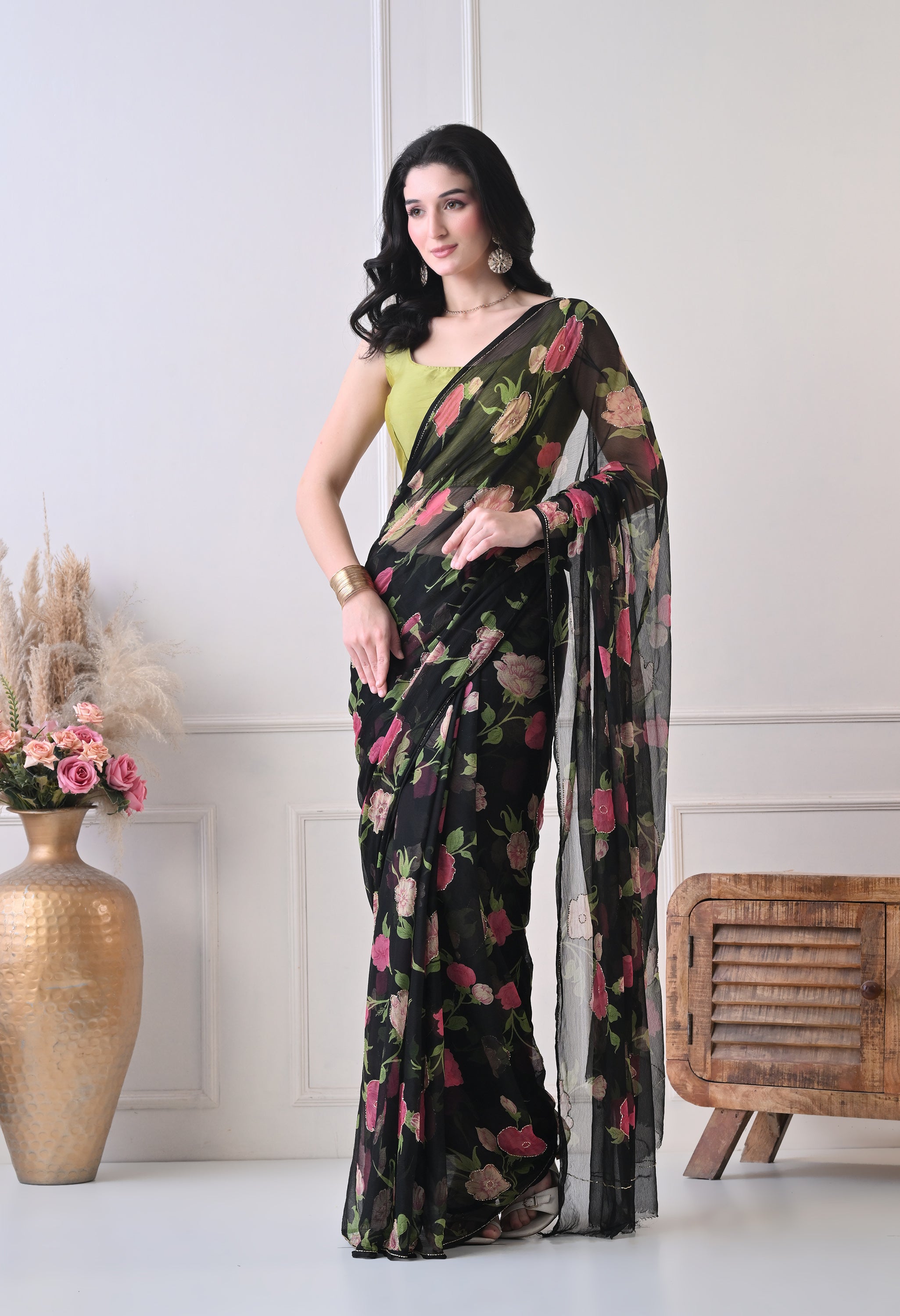 Onyx Garden Italian Chiffon Saree