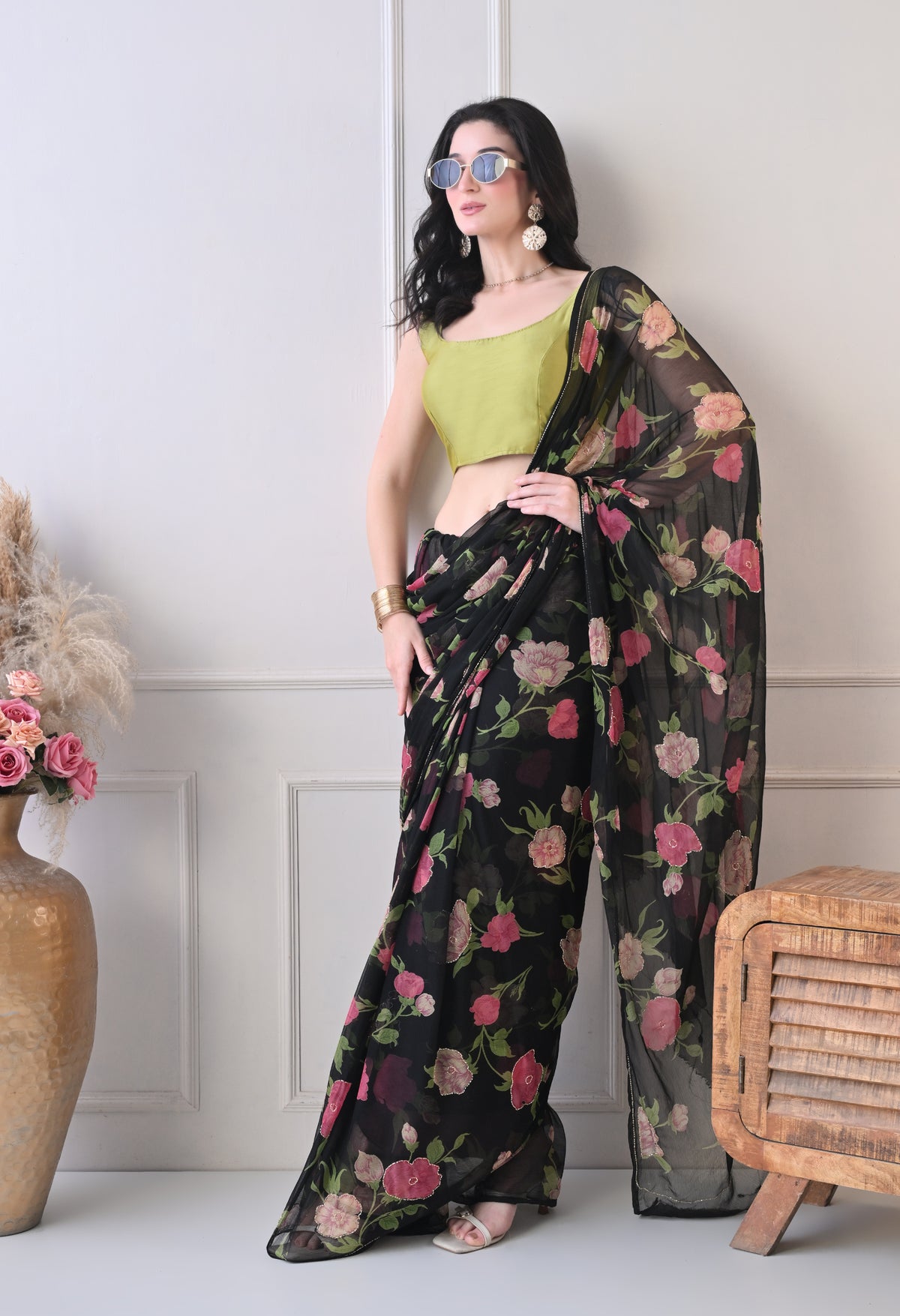 Onyx Garden Italian Chiffon Saree