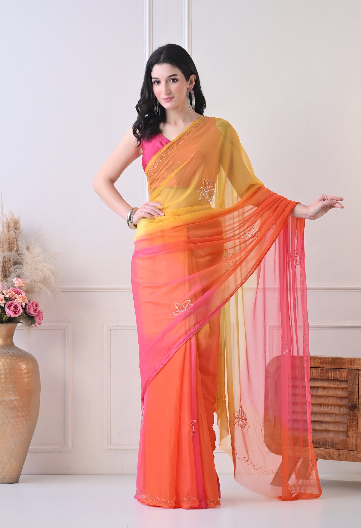 Tropical Haze Tie & Dye Italian Chiffon Saree