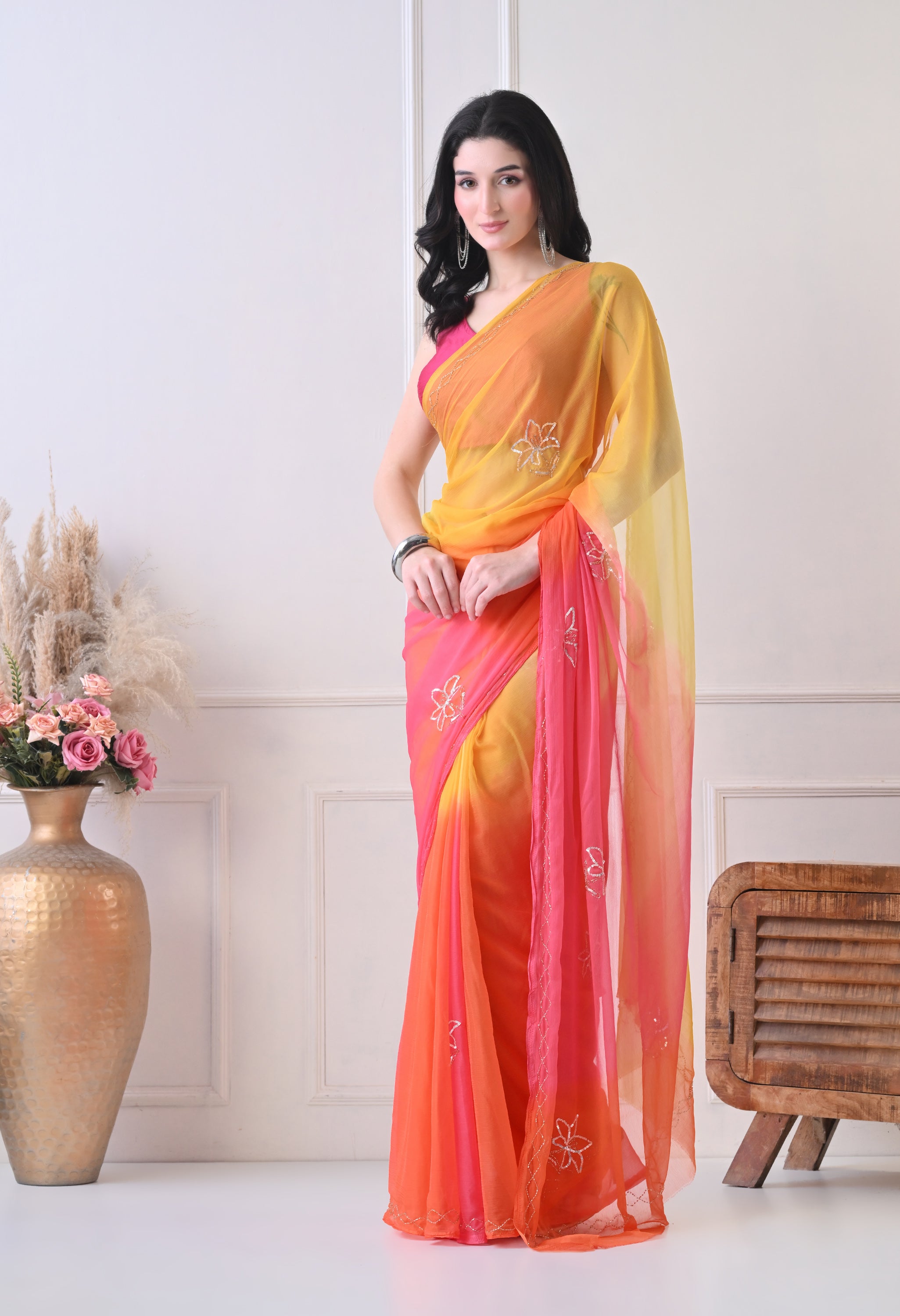 Tropical Haze Tie & Dye Italian Chiffon Saree