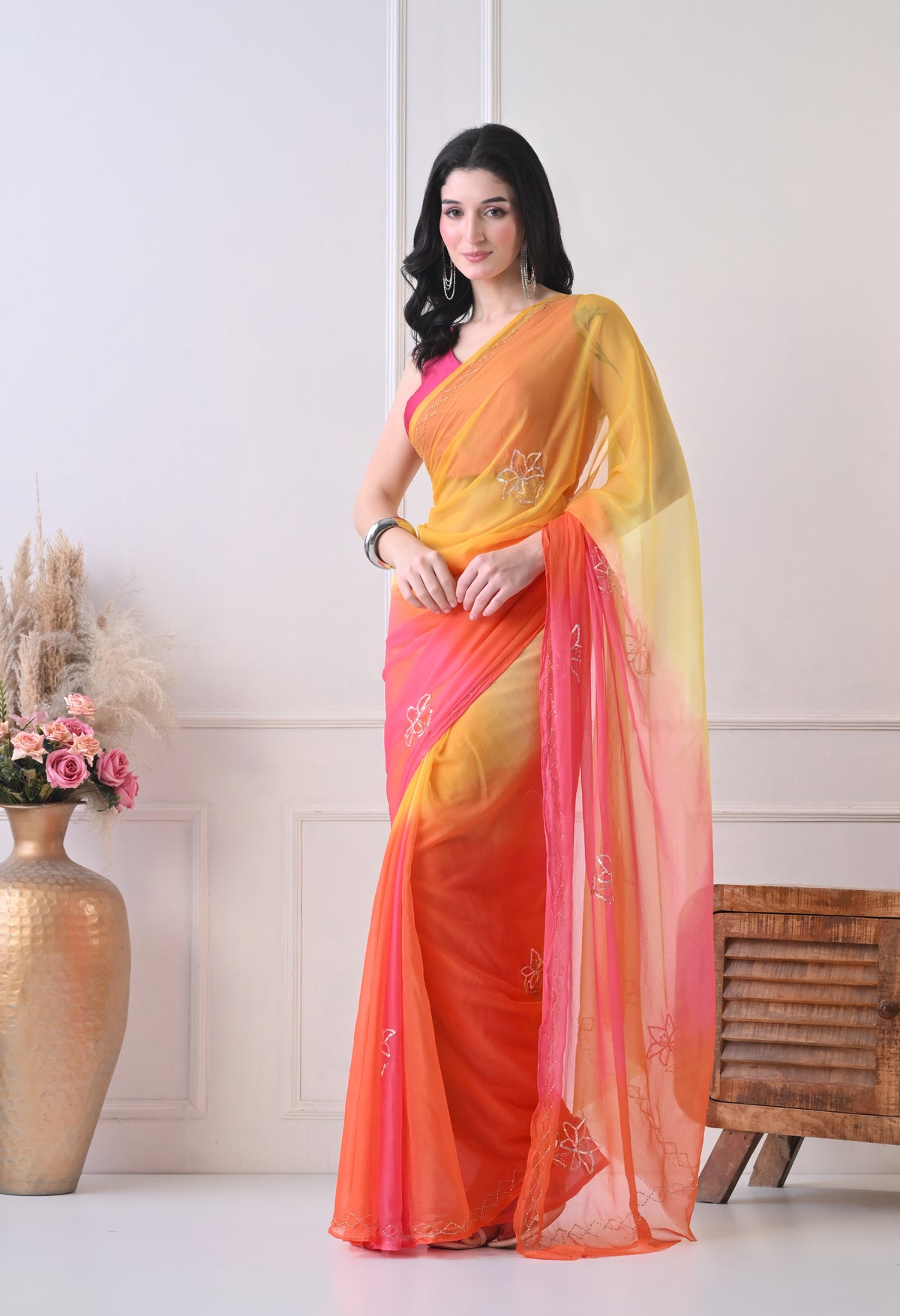 Tropical Haze Tie & Dye Italian Chiffon Saree