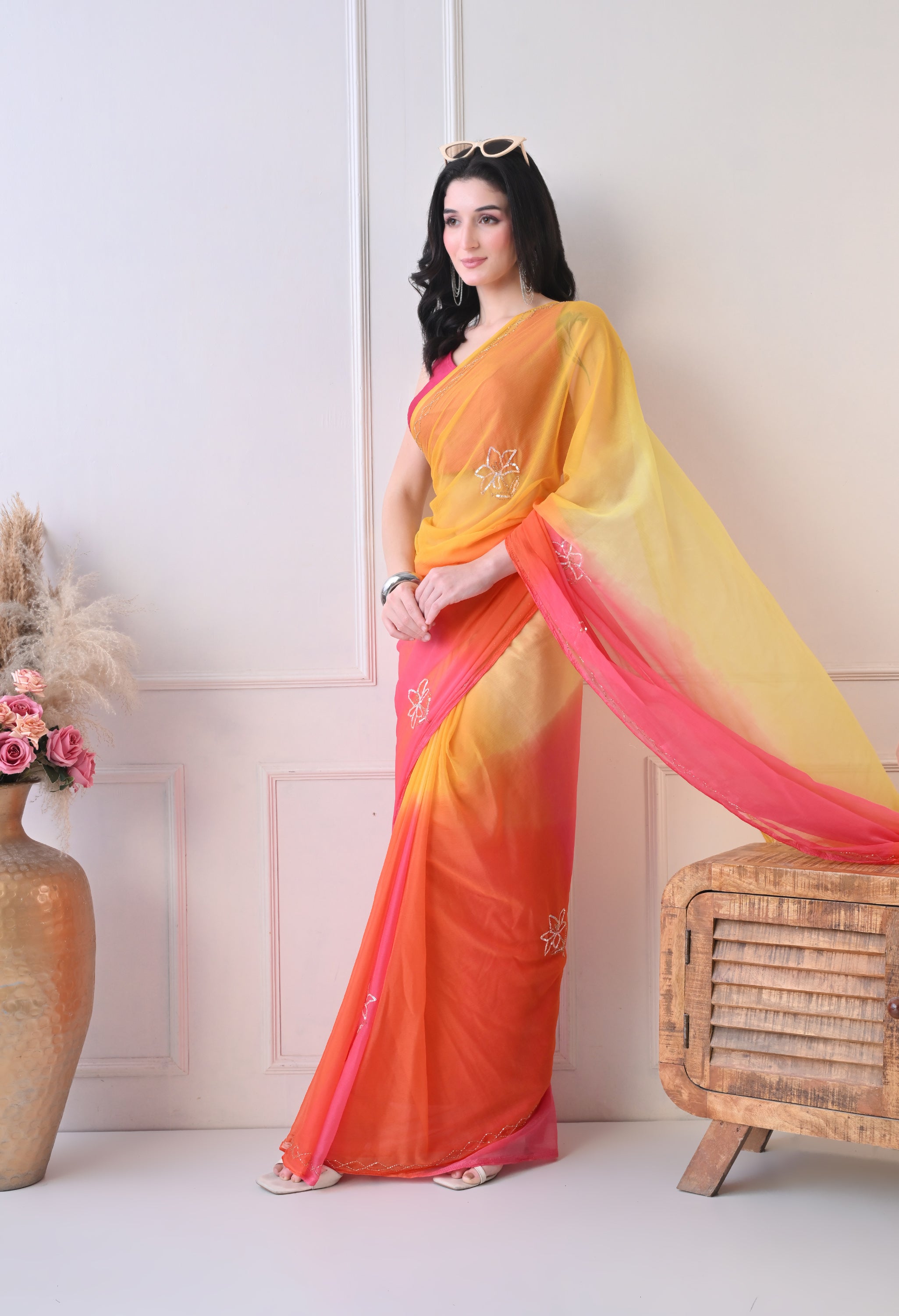 Tropical Haze Tie & Dye Italian Chiffon Saree