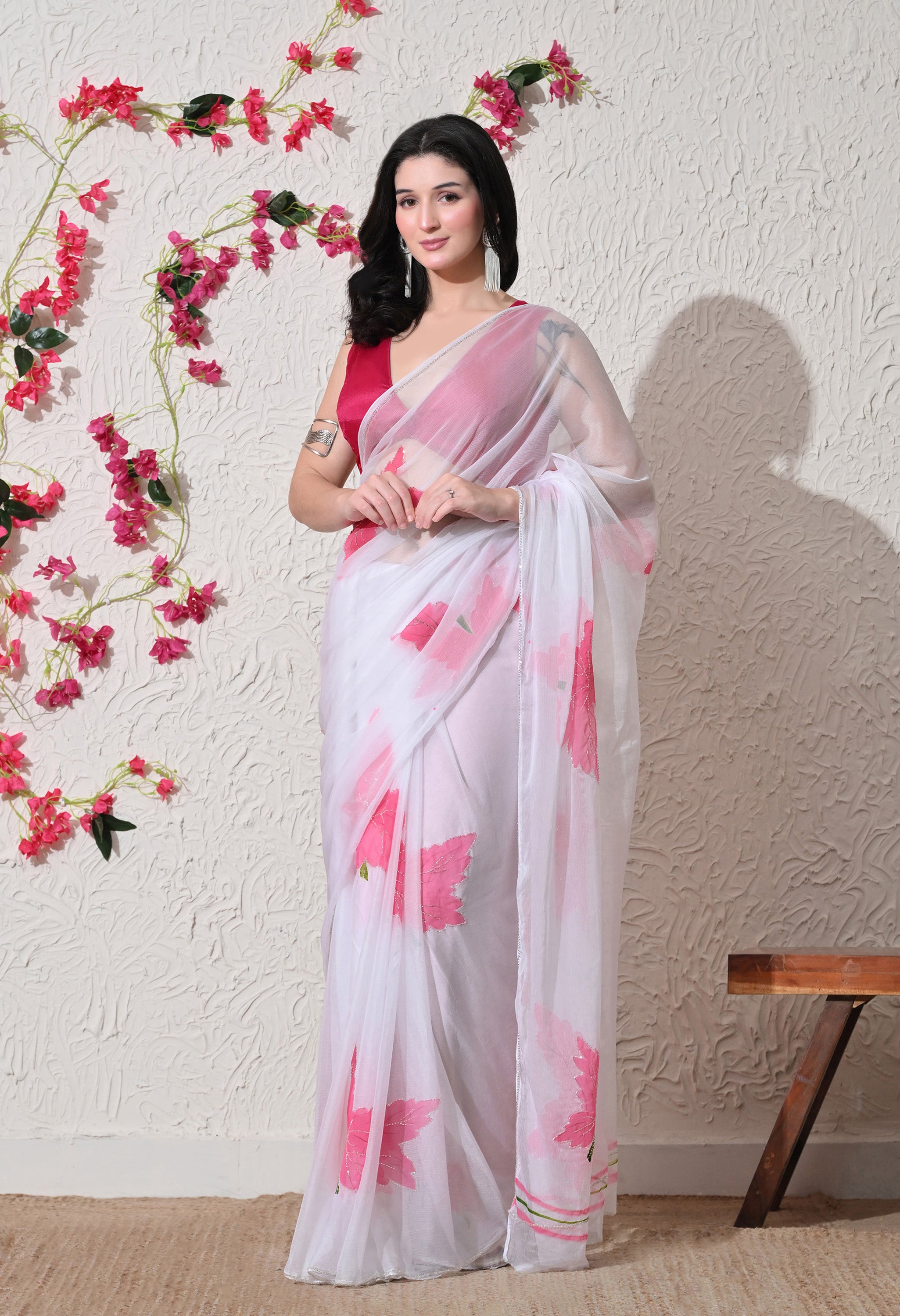 Maple Muse Hand Brush Painted Chiffon Saree