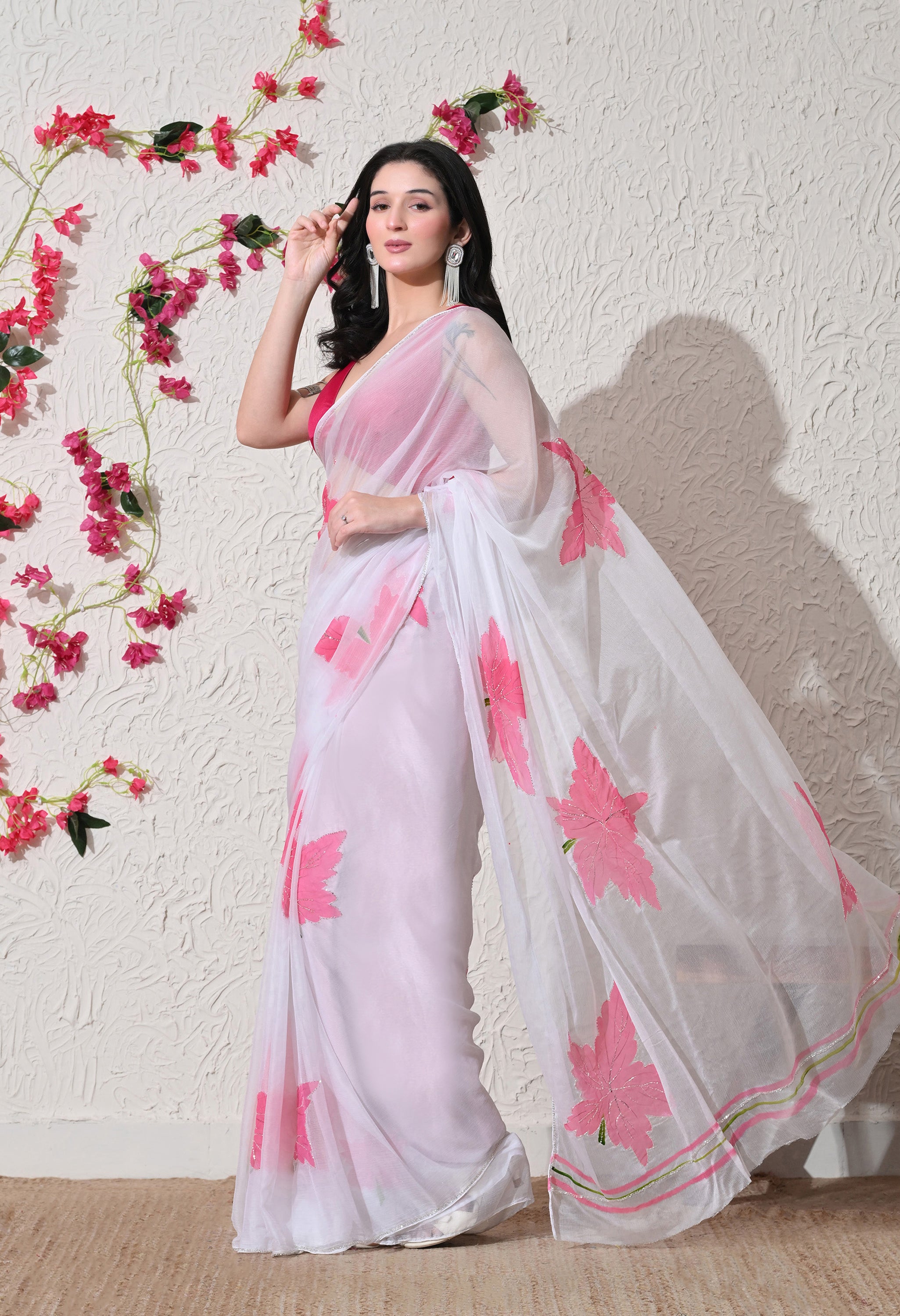 Maple Muse Hand Brush Painted Chiffon Saree