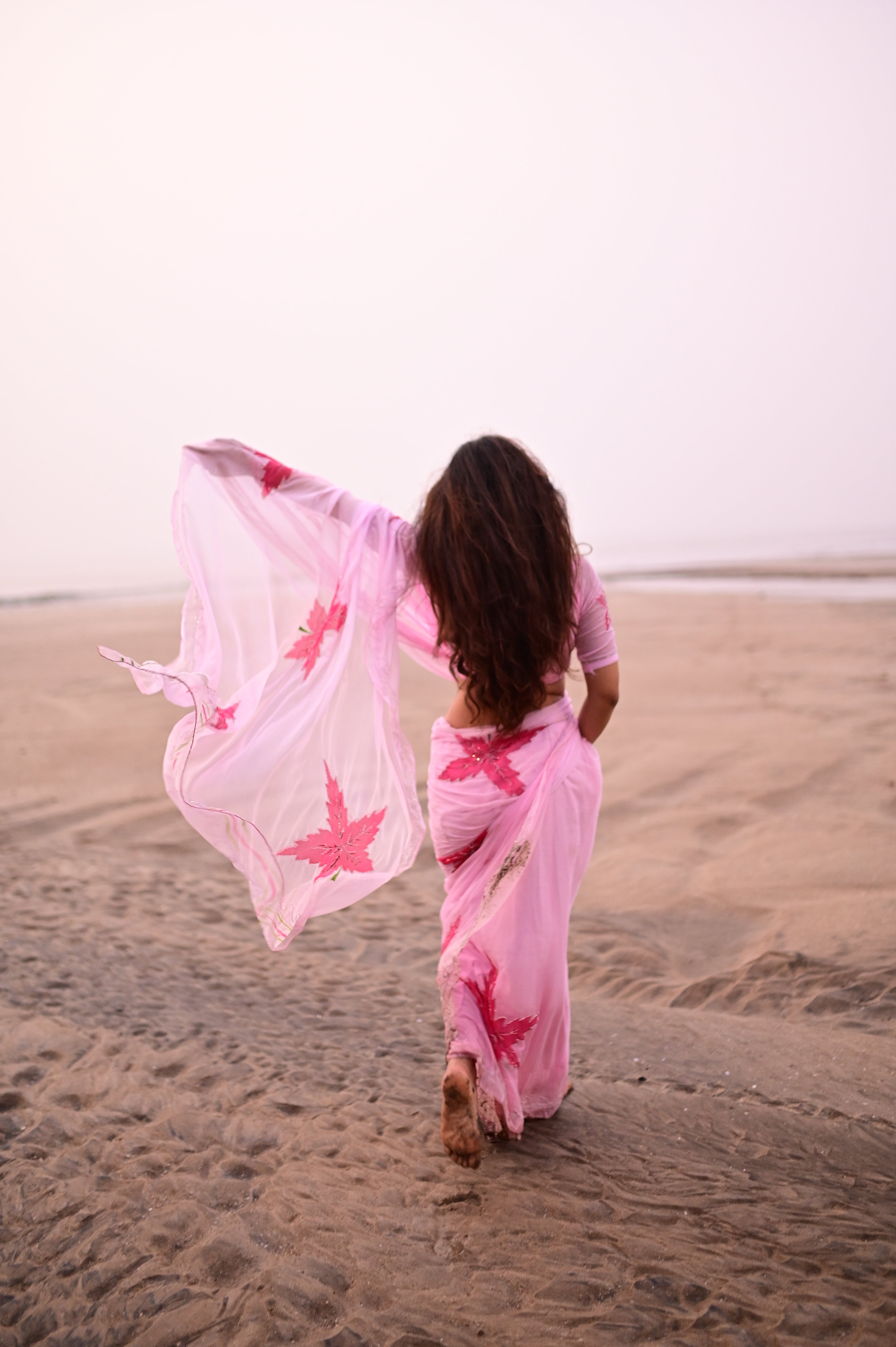 Petal Pink Hand Brushed Chiffon Saree