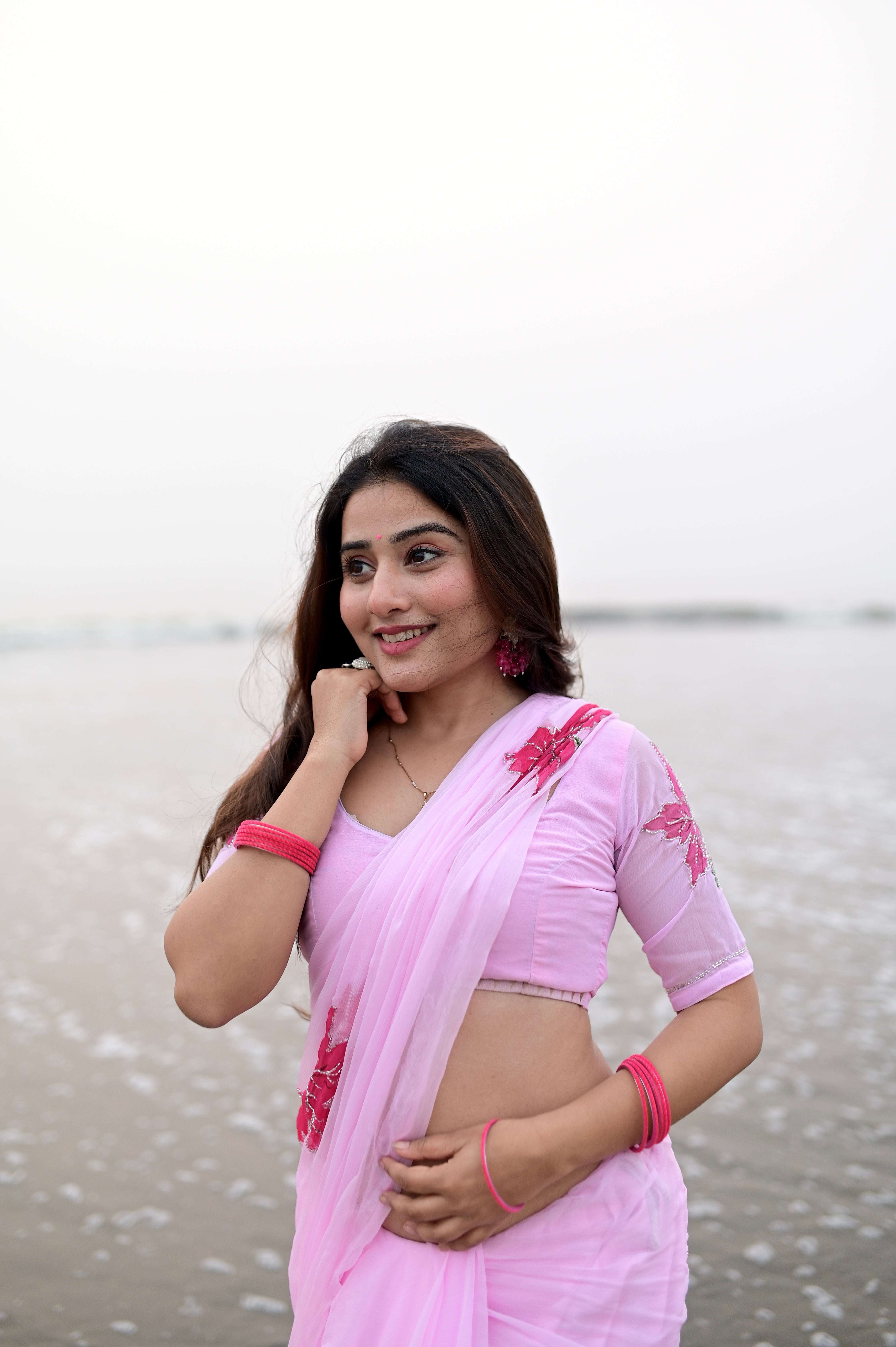 Petal Pink Hand Brushed Chiffon Saree