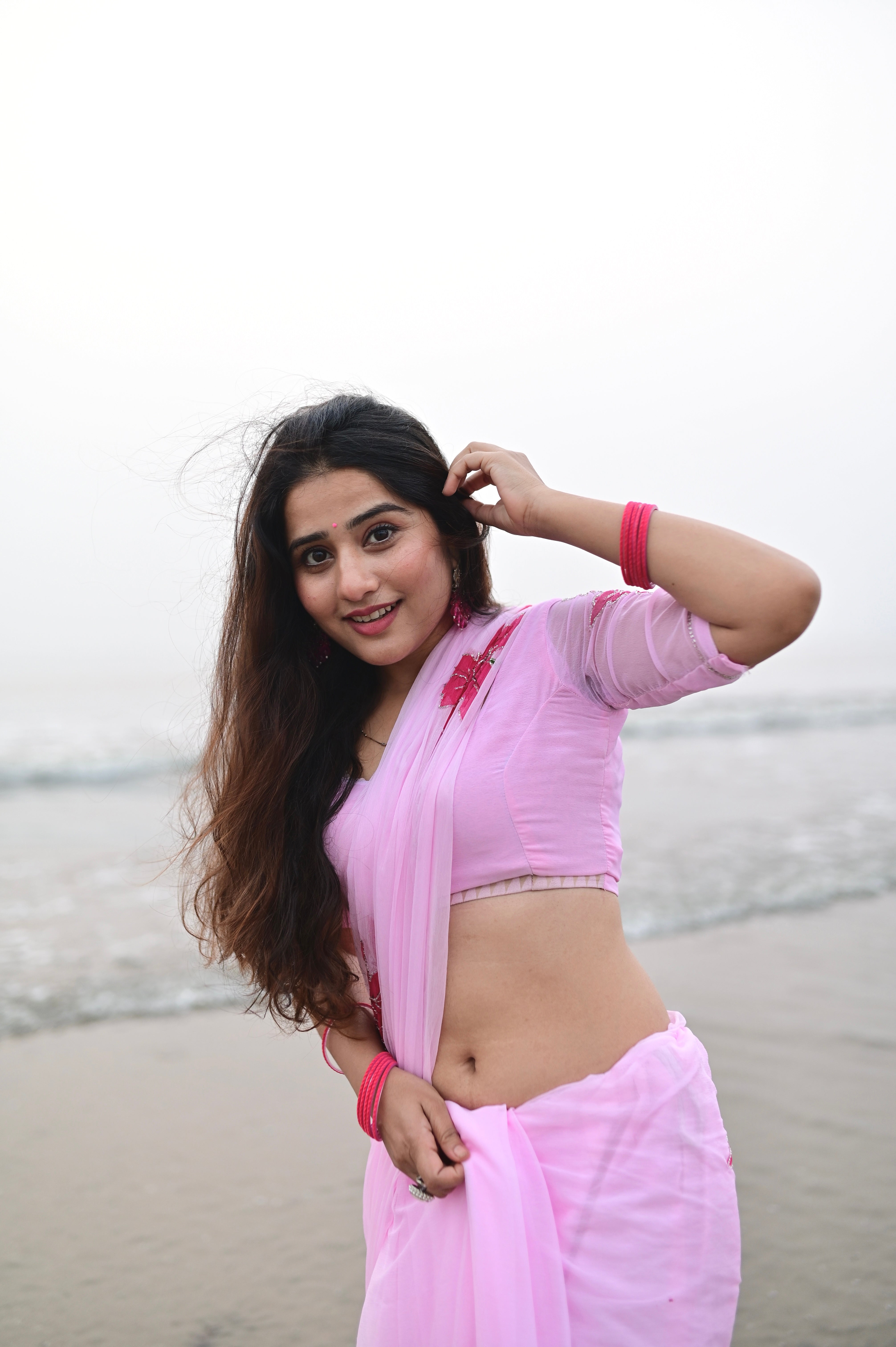 Petal Pink Hand Brushed Chiffon Saree